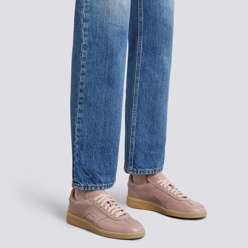 Santoni Women's pink tumbled leather DBS Oly sneaker outlook