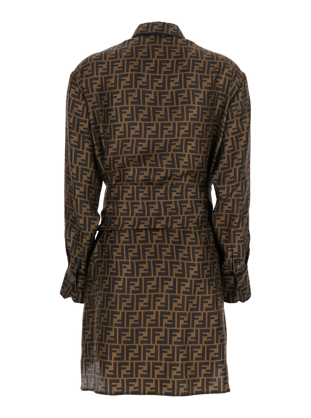 Fendi Women Brown Shirt Dress With Monogram Logo Print All-Over In Silk Woman - 2