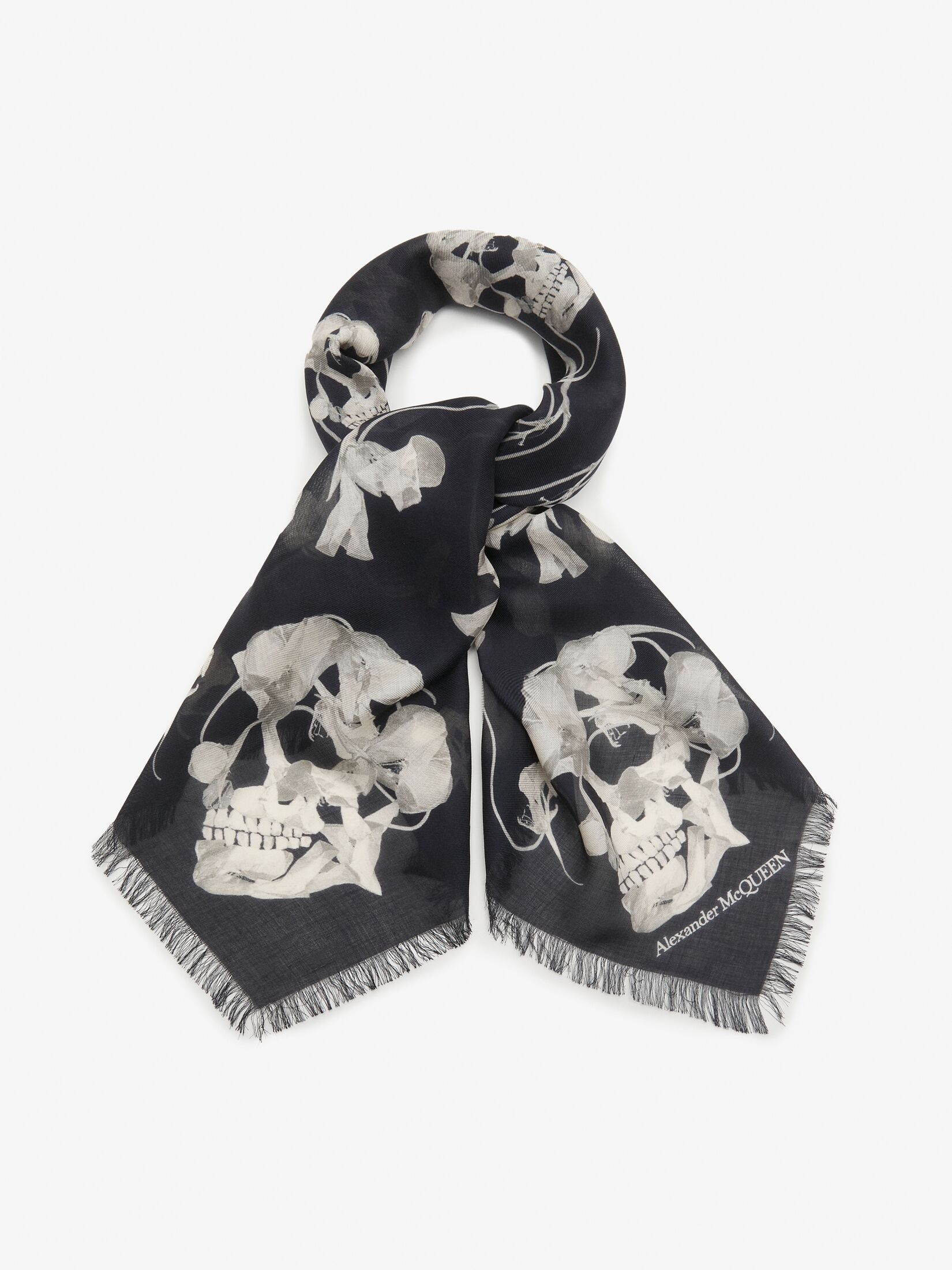Men's Ironed Flower Foulard in Black/ivory - 2