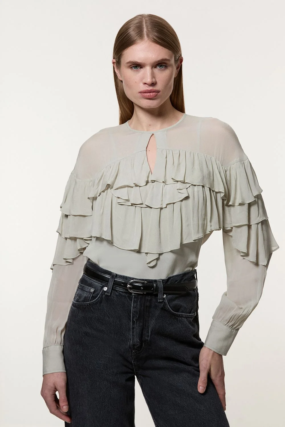Drama Ruffle Viscose Georgette Woven Blouse - 1
