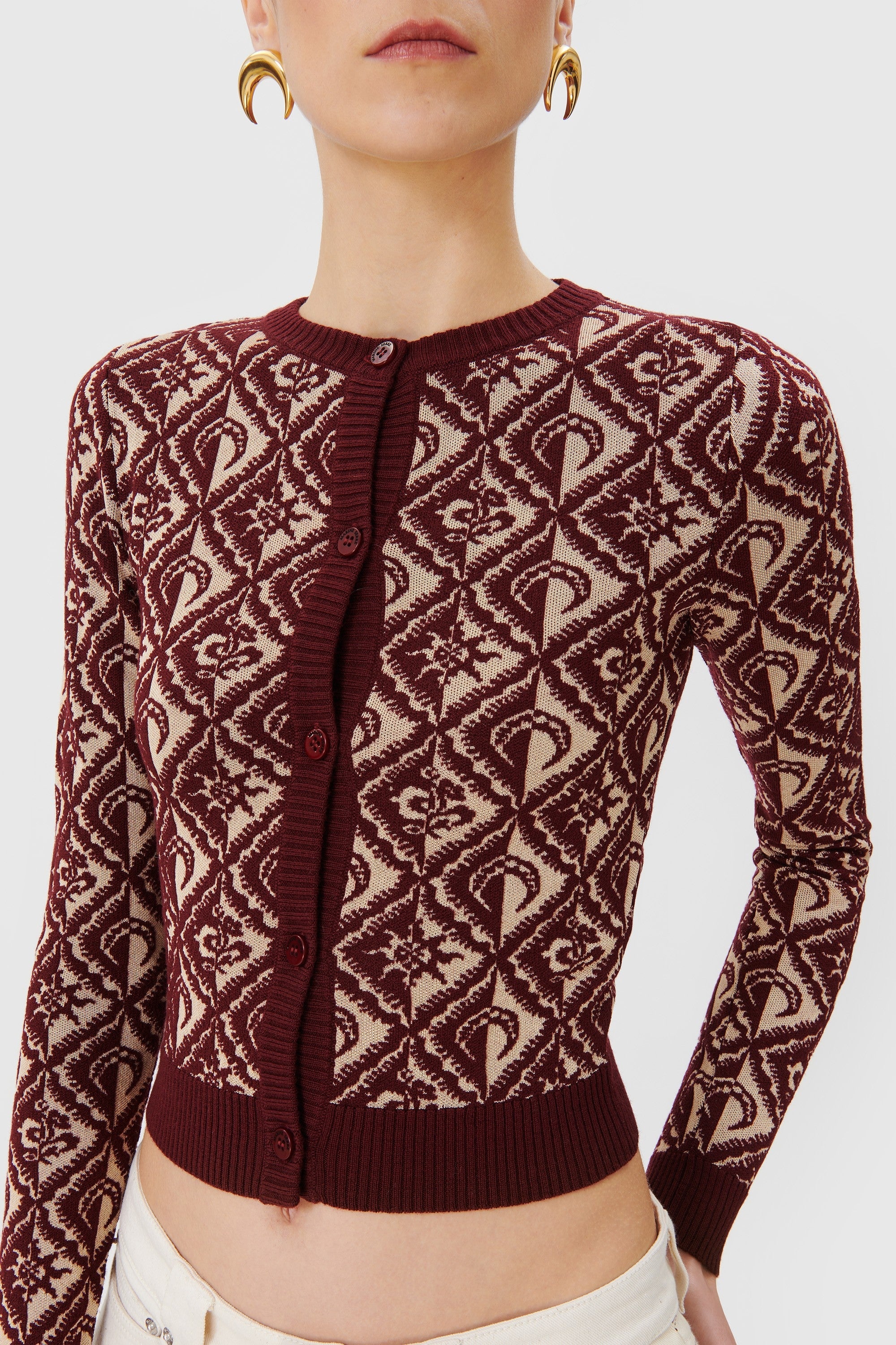 Moon Diamant Knit Jacquard Mini Cardigan - 4