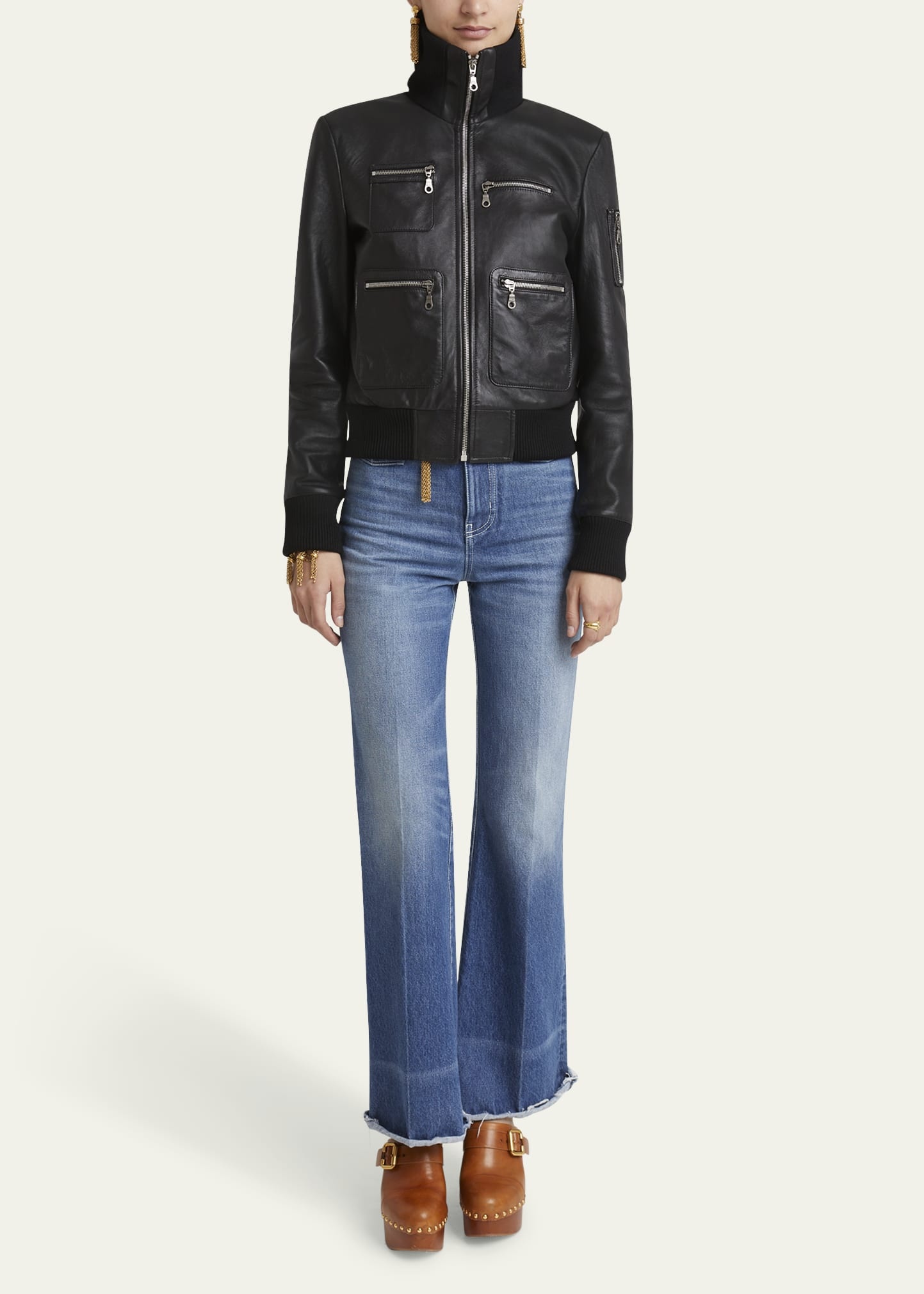 Glossy Leather Bomber Jacket - 2