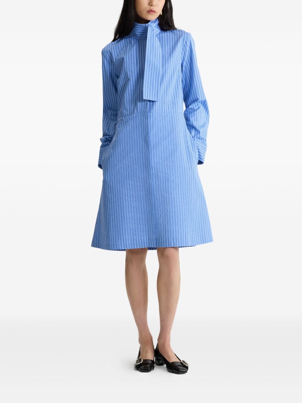 stripe scarf-collar shirt dress - 2
