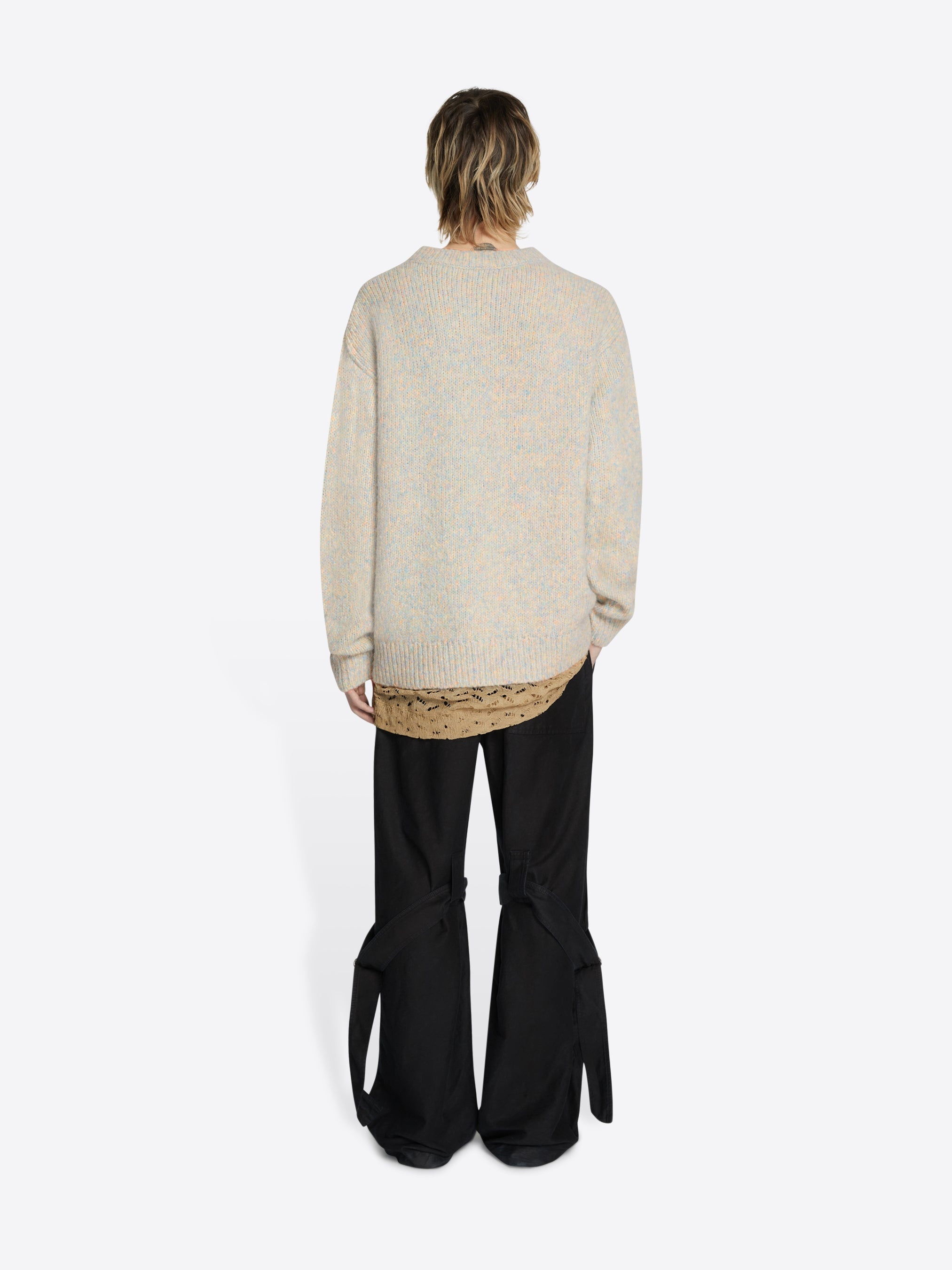 DRIES VAN NOTEN【MORANE MARL CREW KNIT】 Dries Van Noten Men's Morane Marl Crew Knit in Light Blue