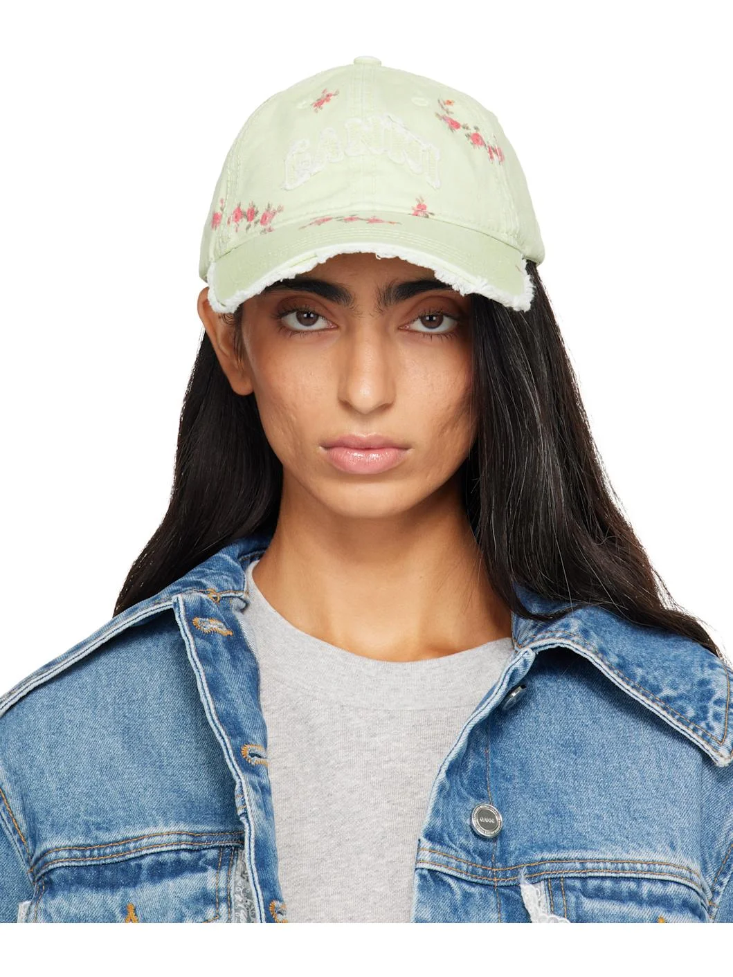 Green Printed Washed Cotton Cap - 1
