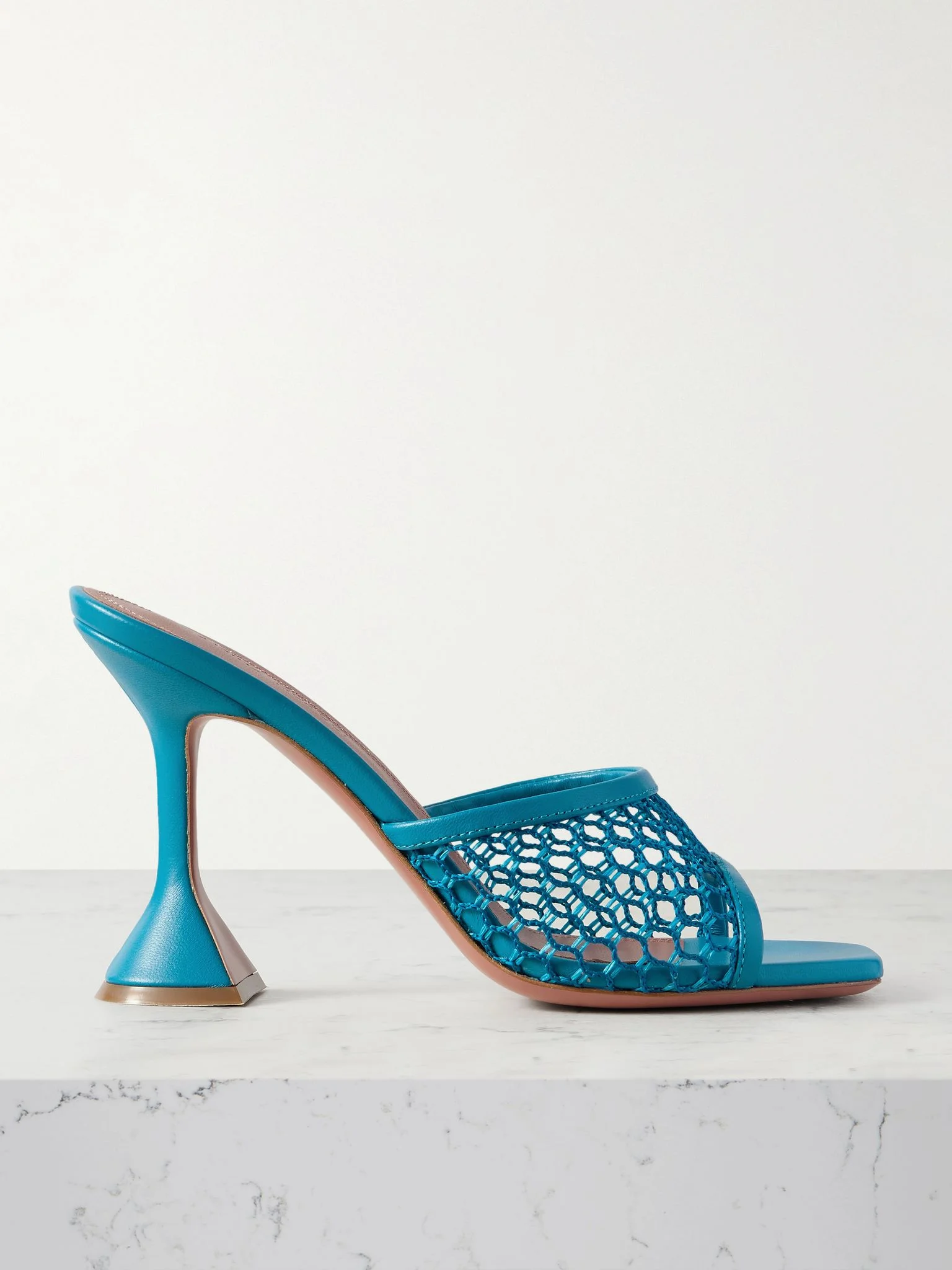 Lupita fishnet and leather mules Turquoise - 1