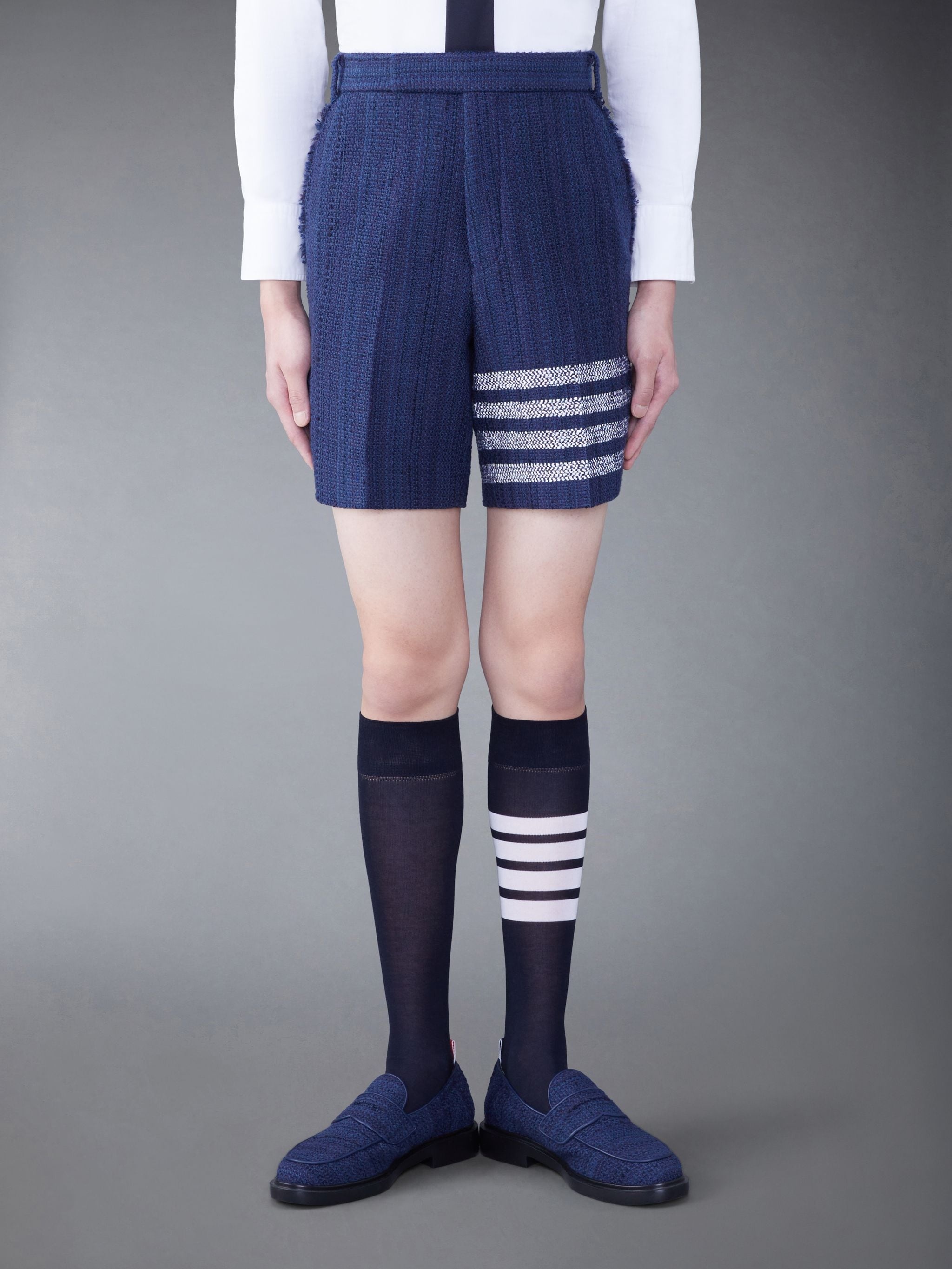 4 Bar-stripe tweed shorts - 1