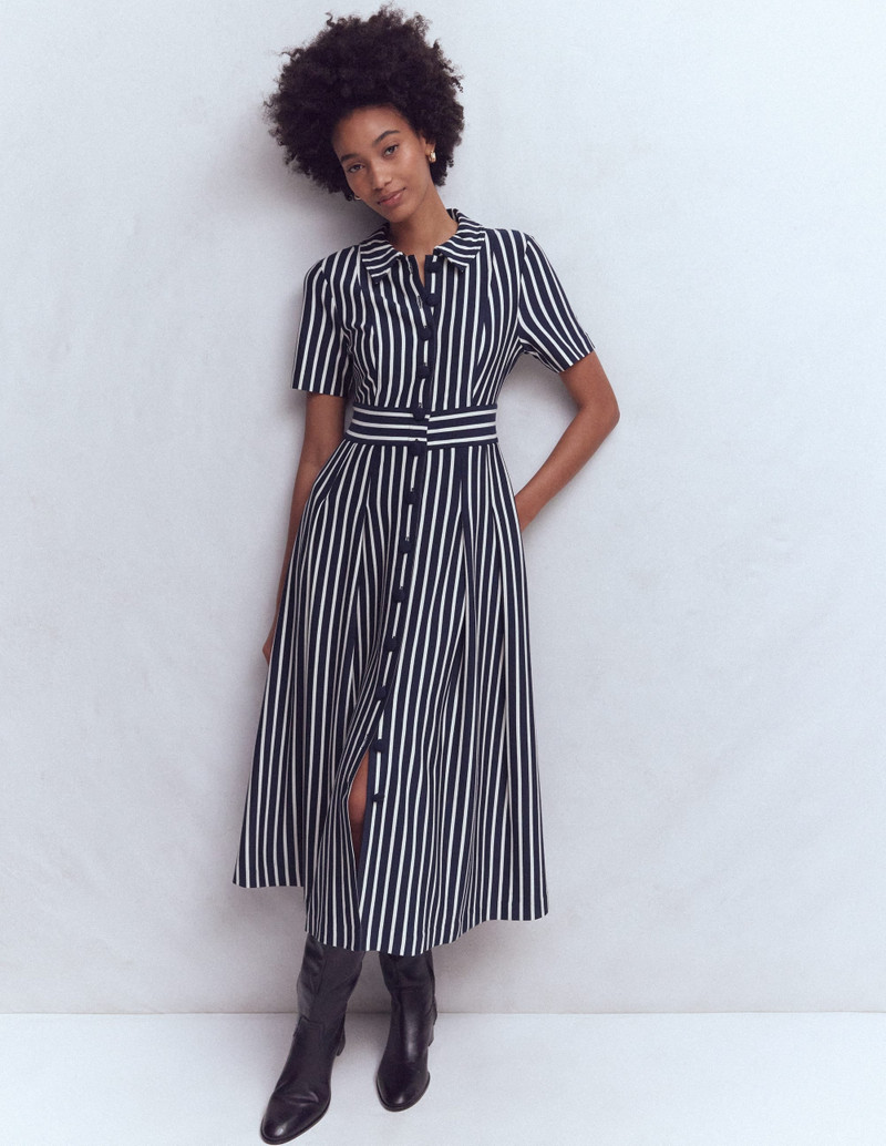 Bridget Ponte Shirt Dress-Navy and Ivory Stripe 5