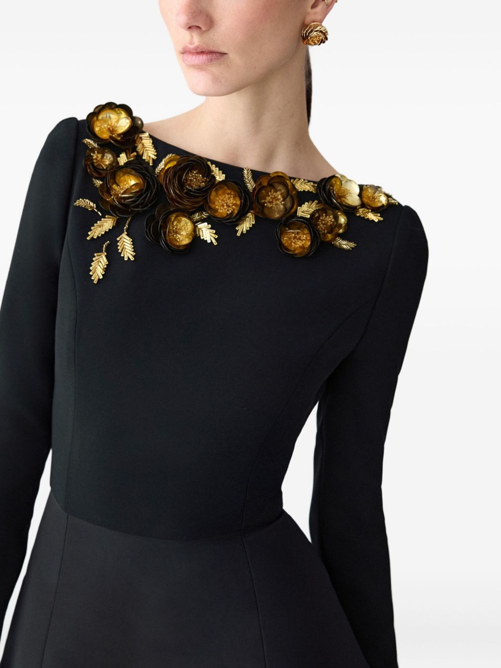 floral-embroidered midi dress - 4