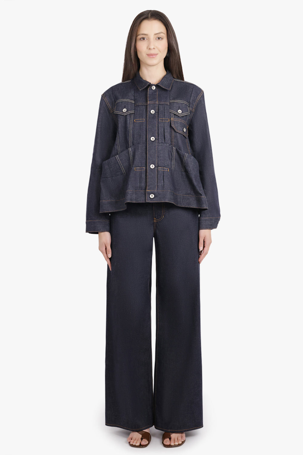 CONTRAST DENIM WIDE LEG PANT | INDIGO BLUE/KHAKI - 4