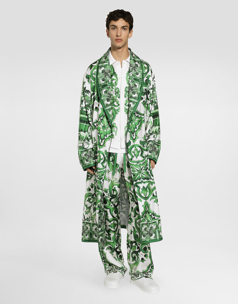 Dolce & Gabbana Oversize silk and yarn shirt with majolica print outlook