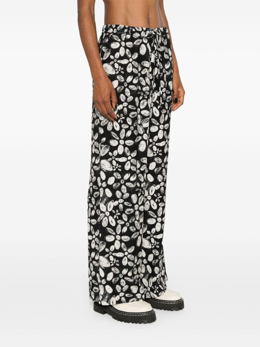 floral crepe straight trousers - 3