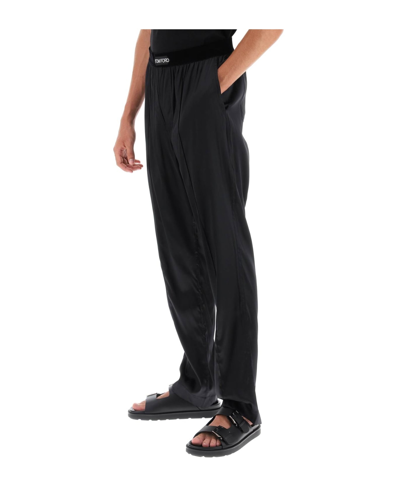 Logo Waist Satin Pajama Trousers - 4