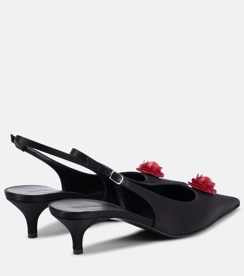 MAGDA BUTRYM 45 floral-appliqué satin slingback pumps outlook