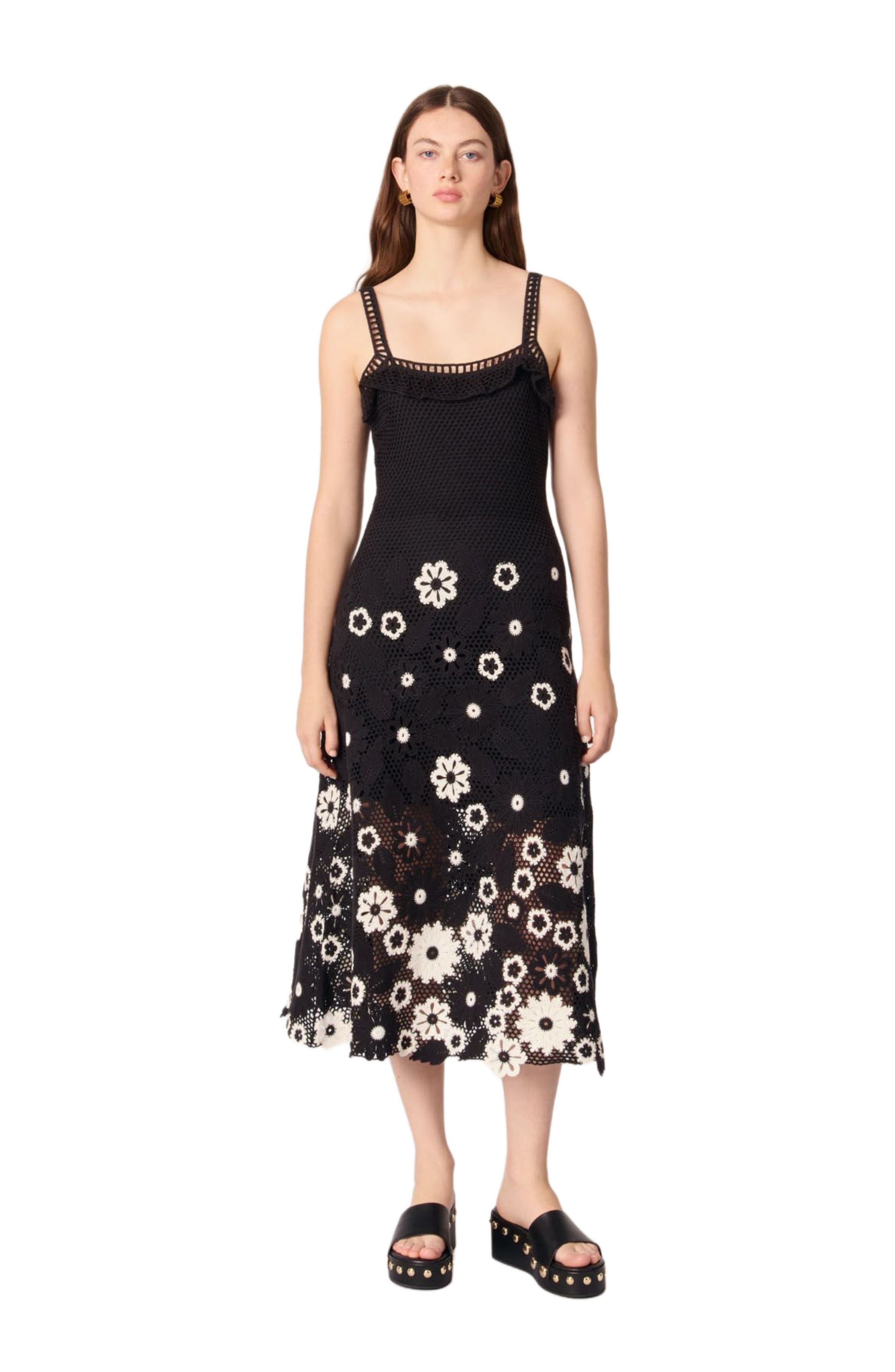 maje Floral crochet maxi dress in Black /White at Nordstrom - 2
