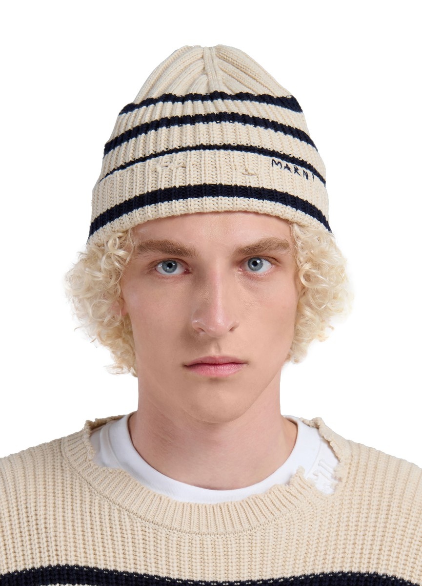 Ribbed Wool Beanie With Sailor Stripes - 2