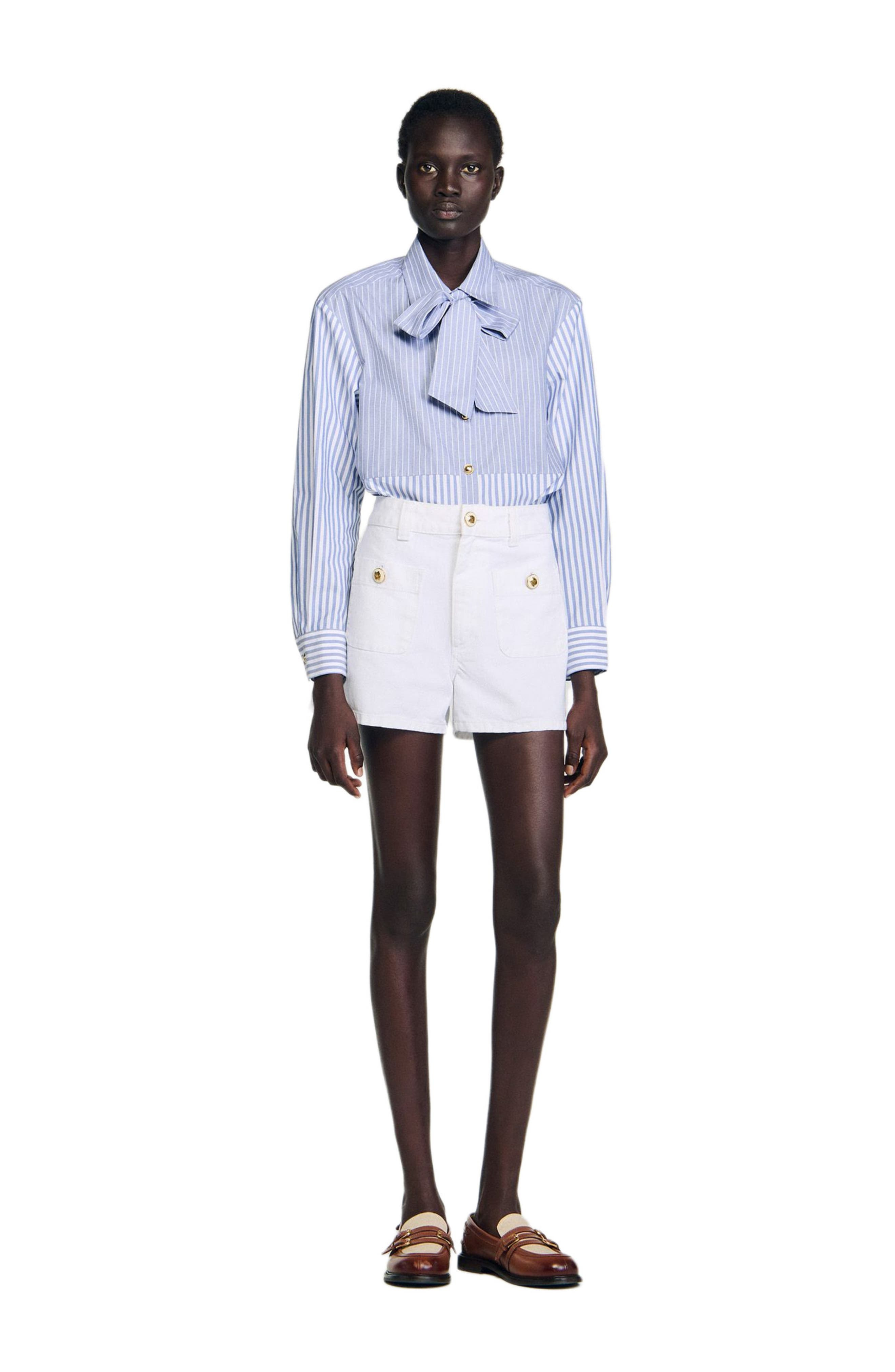 SANDRO Striped tie shirt in Blu /White at Nordstrom - 6