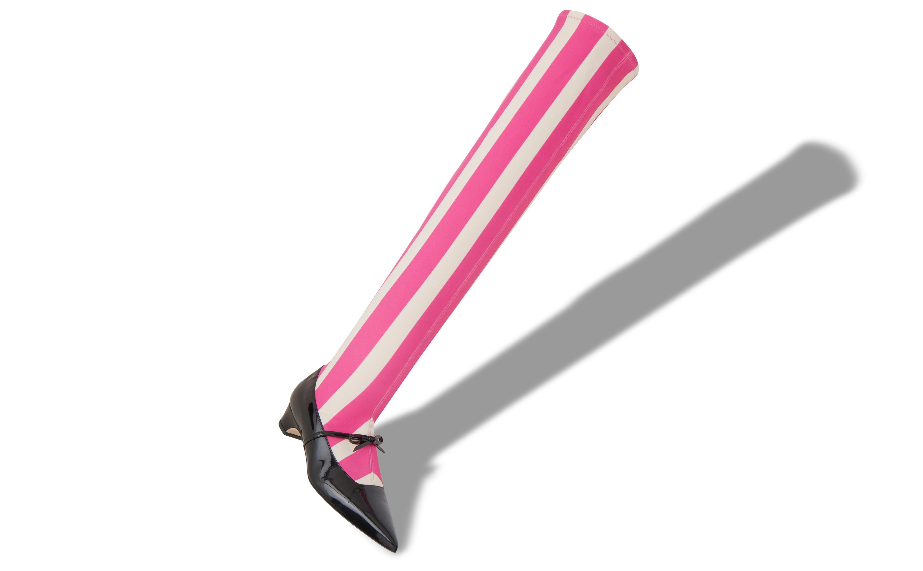 Black, Pink and White Patent Striped Shoe Boots - 2