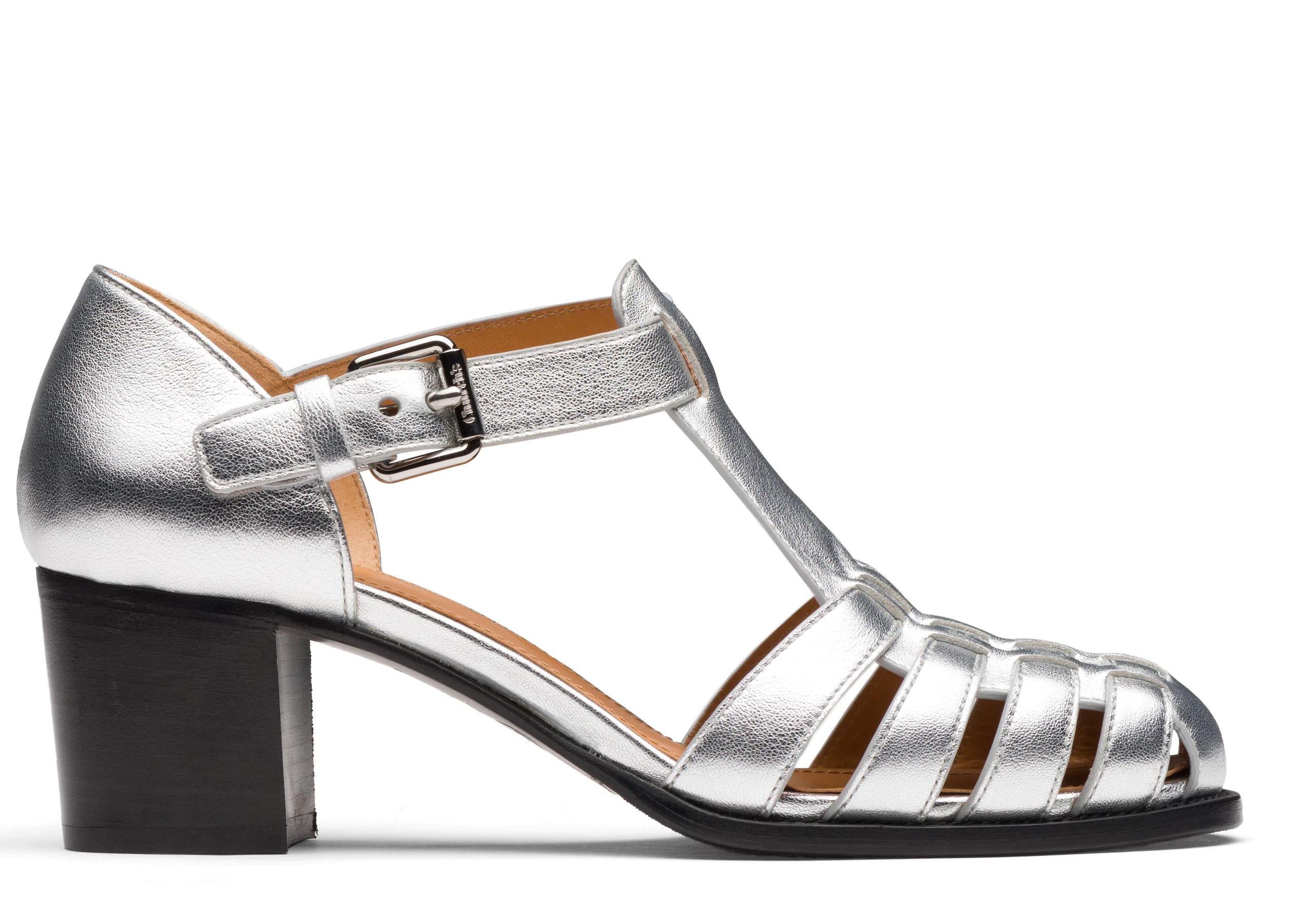 Kelsey 50
Nappa Leather Mid Heel Sandal Silver - 1