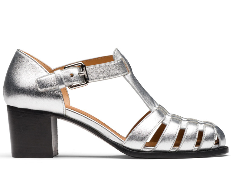 Kelsey 50
Nappa Leather Mid Heel Sandal Silver 1