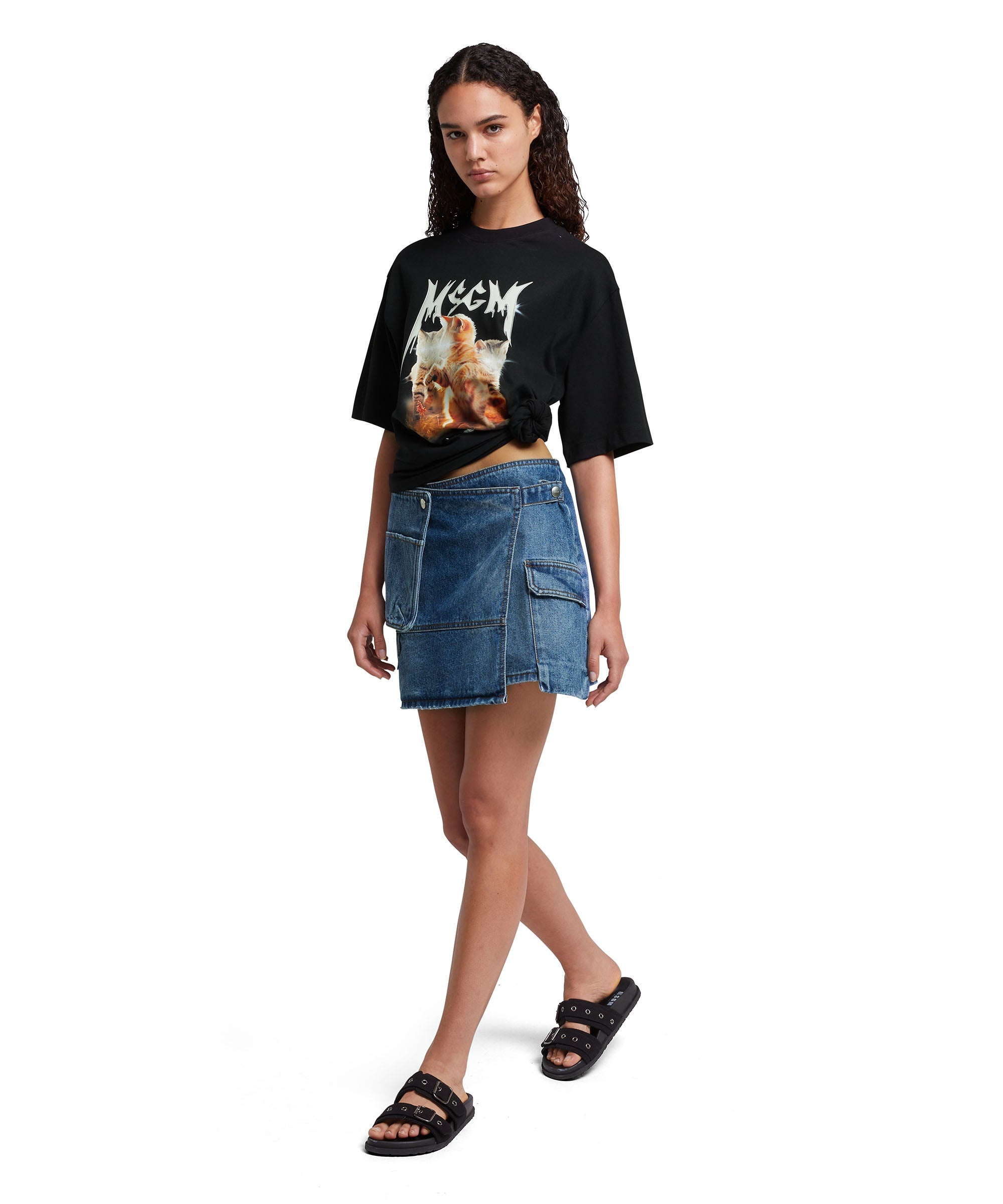 Blue denim pocketed mini skirt - 5