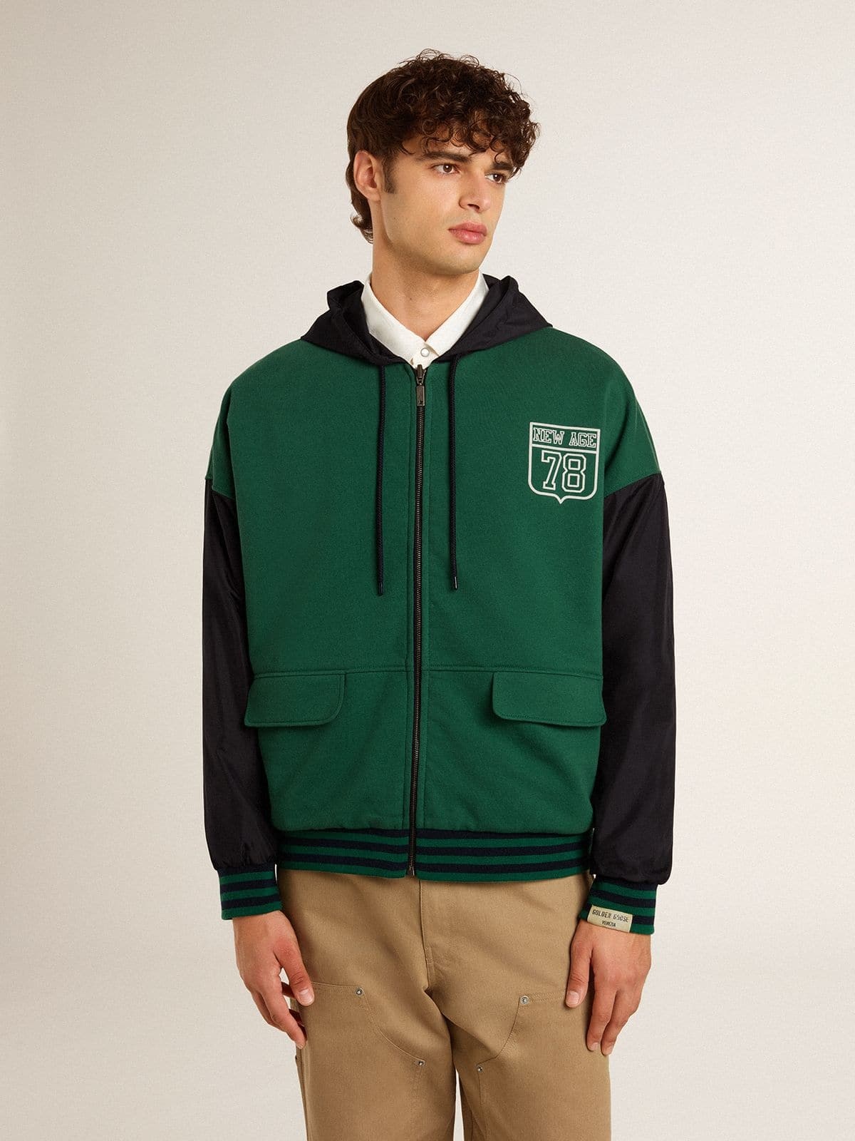 Men's green and blue reversible hooded sweatshirt - 4
