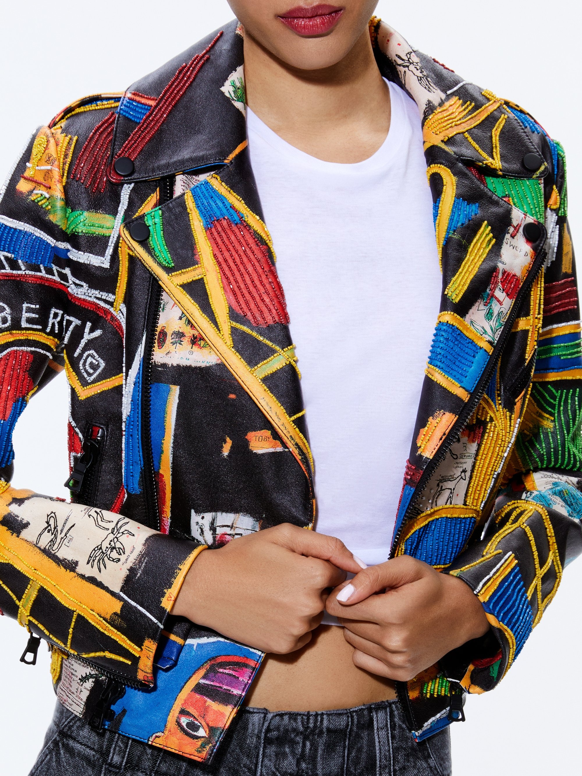 A+O X BASQUIAT CODY EMBELLISHED LEATHER JACKET - 5