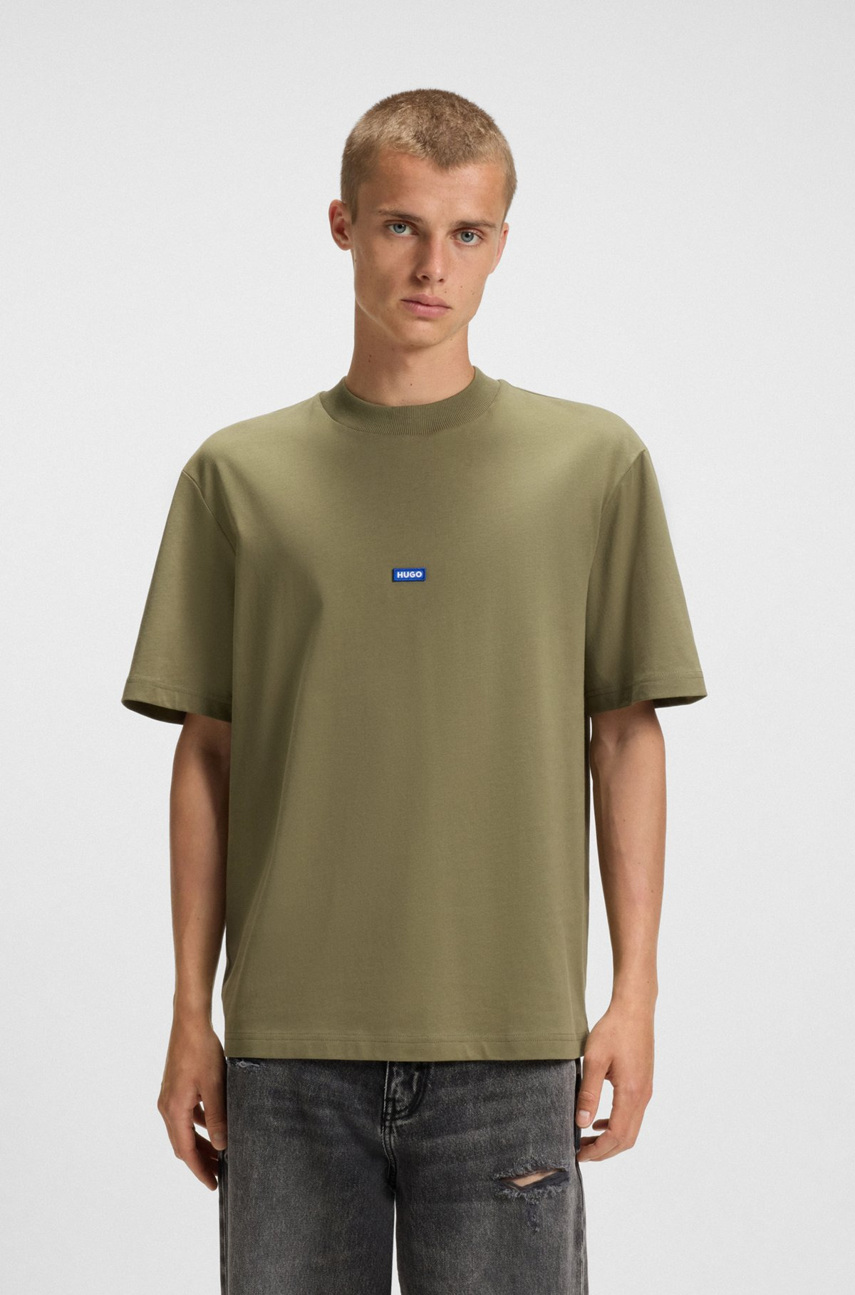 REGULAR-FIT COTTON-JERSEY T-SHIRT WITH BLUE LOGO PATCH - 2
