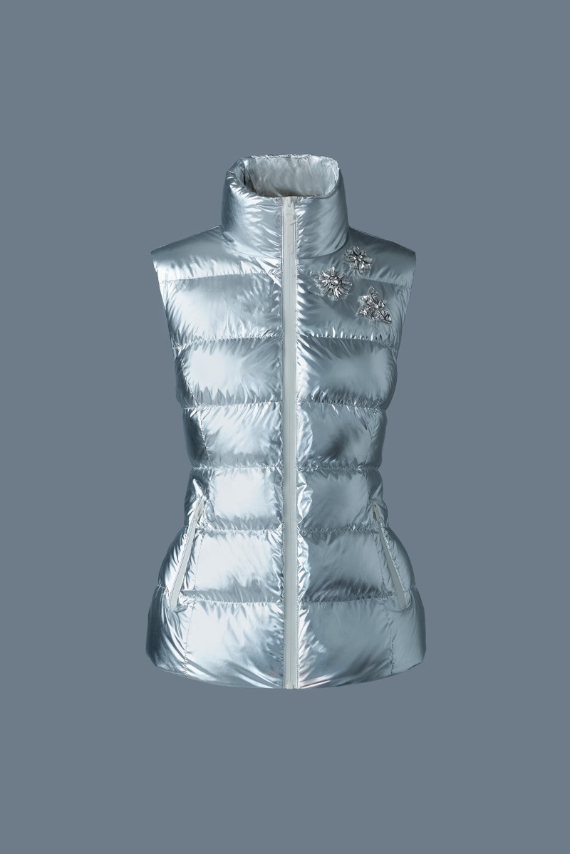 GISELA-MSF Metallic laminate snowflake down vest 1