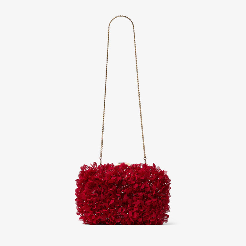 Cloud Ruby Red Satin Clutch Bag with Petal Embroidery 6