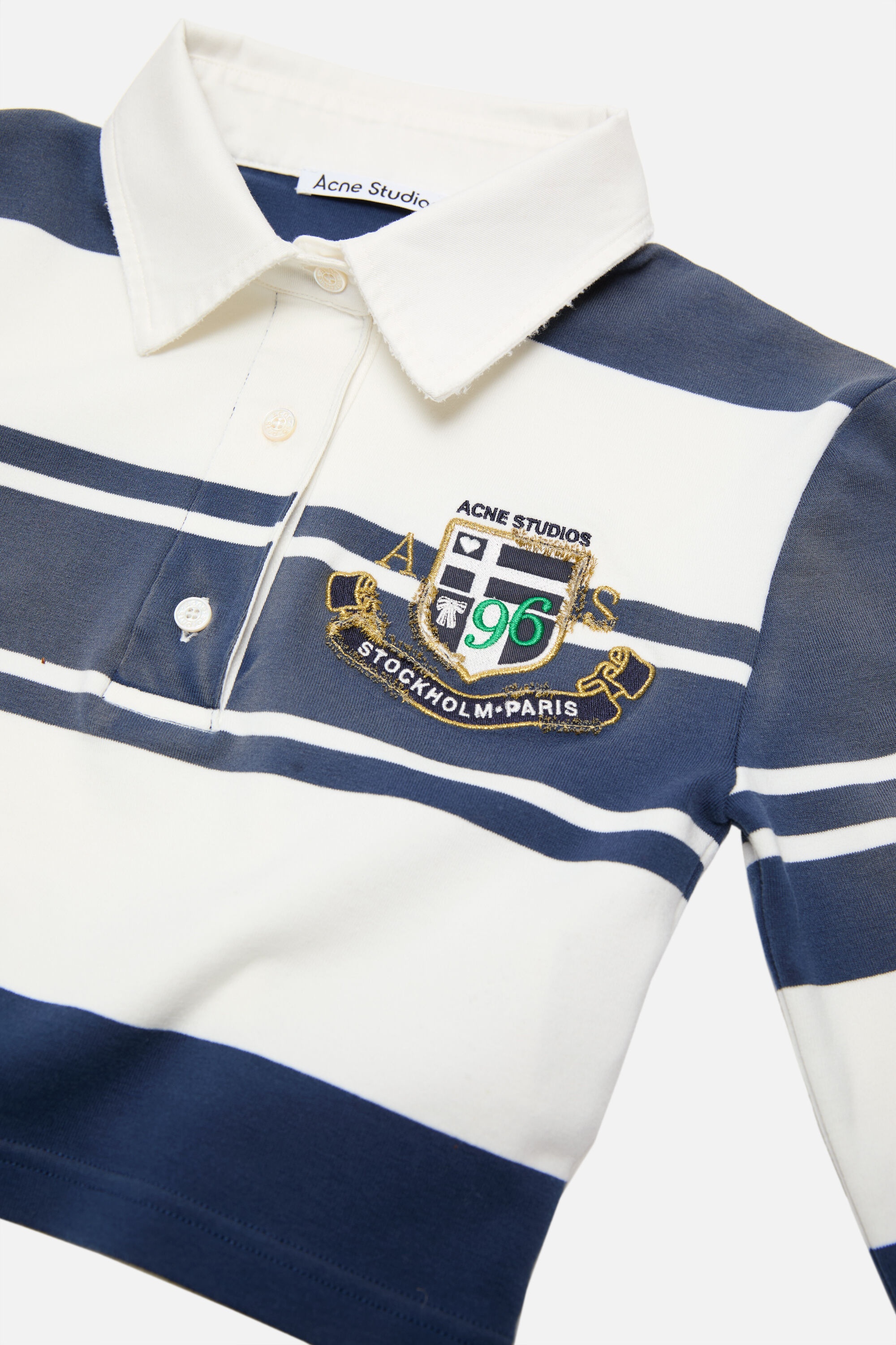 Cropped long sleeve polo - White/navy - 5