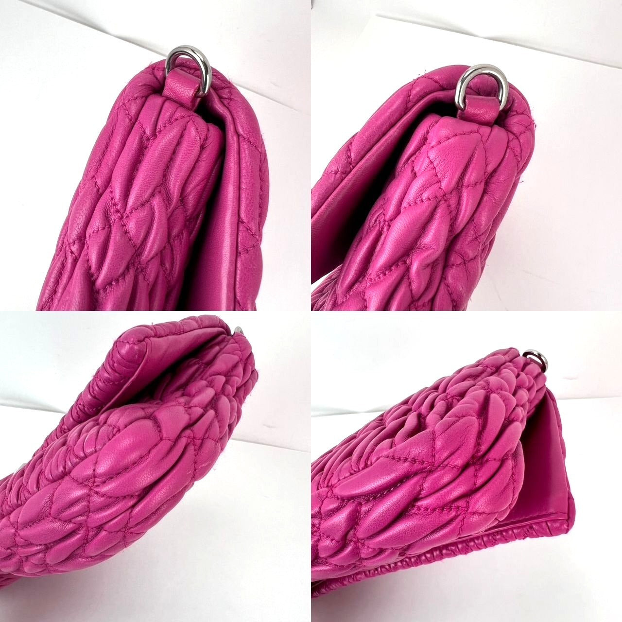 MiuMiu - MiuMui Pink Lambskin Nappa Crystal Shoulder Clutch Bag - 6