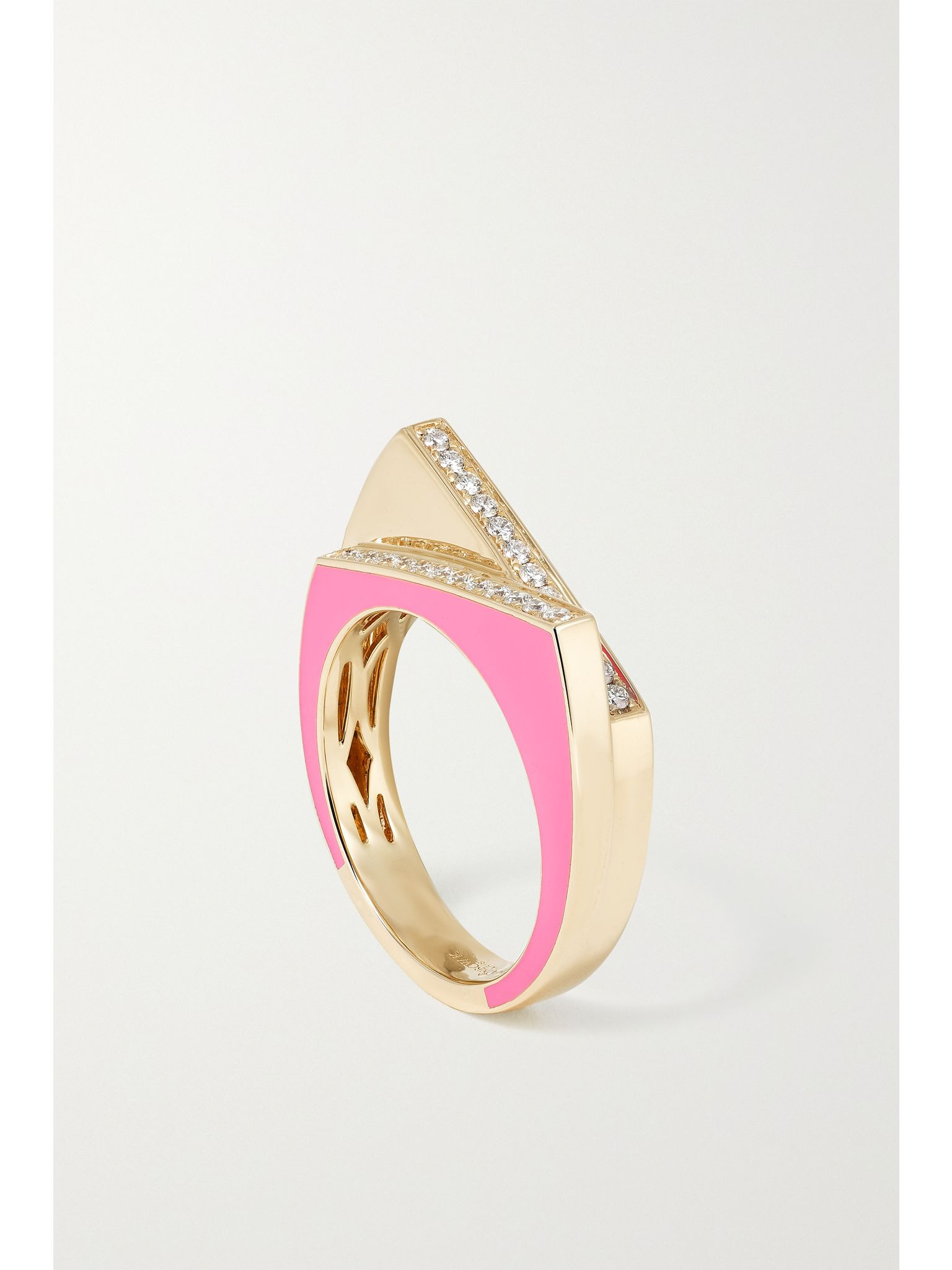 Handcuff 14-karat gold, diamond and enamel ring Pink - 5