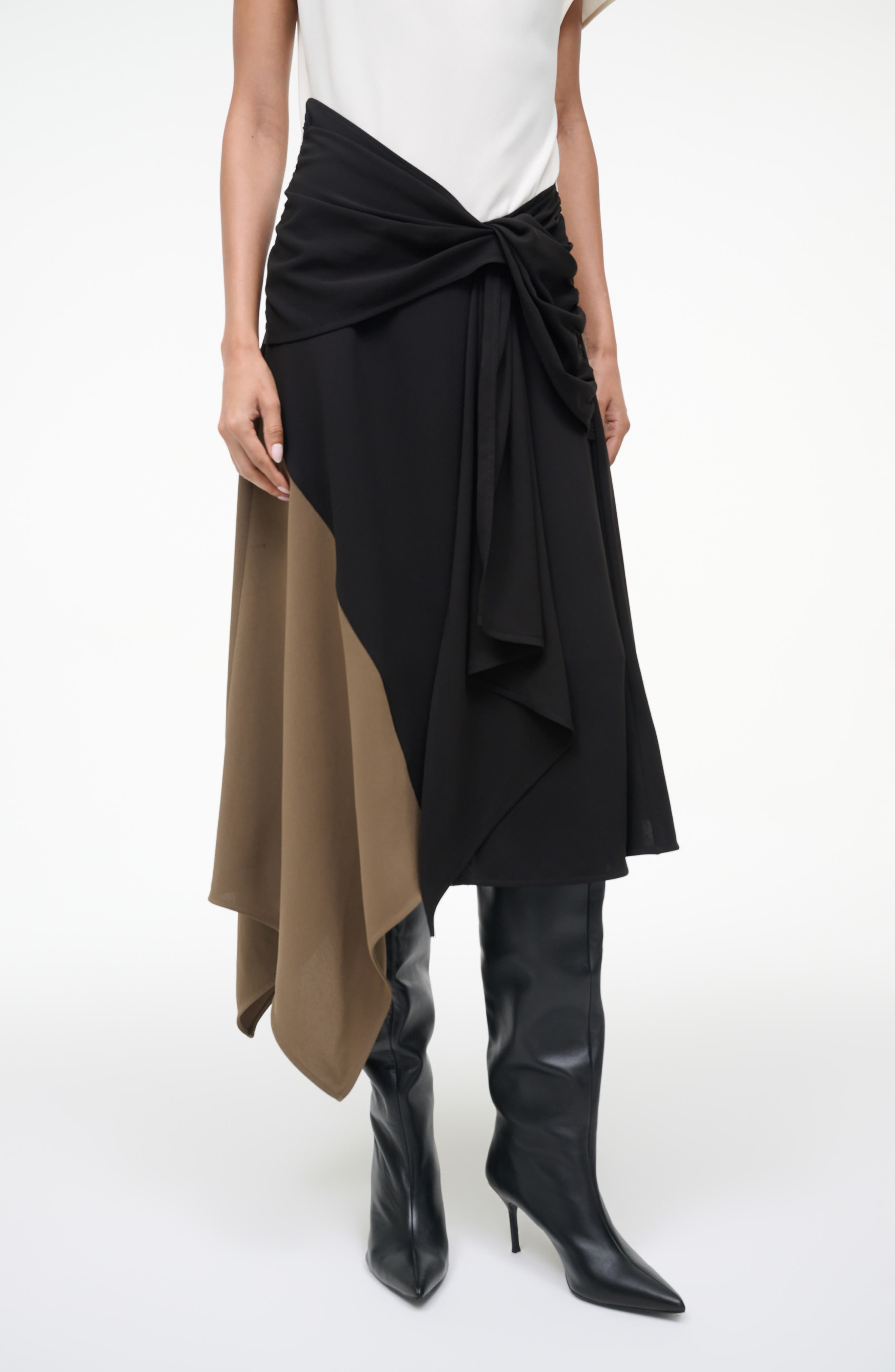 STAUD Davina Colorblock Asymmetric Hem Dress in Black Multi at Nordstrom - 4