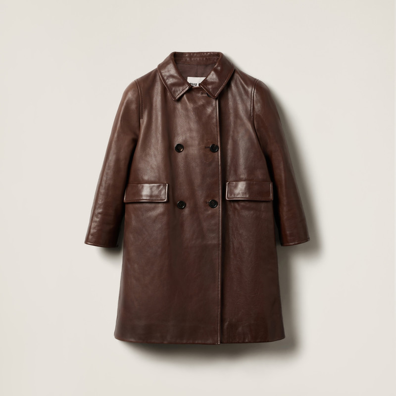 Double-breasted leather coat 1