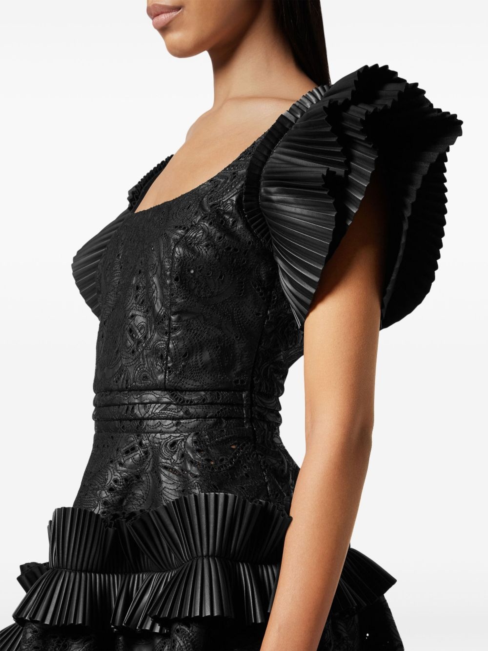 ruffled faux-leather minidress - 4