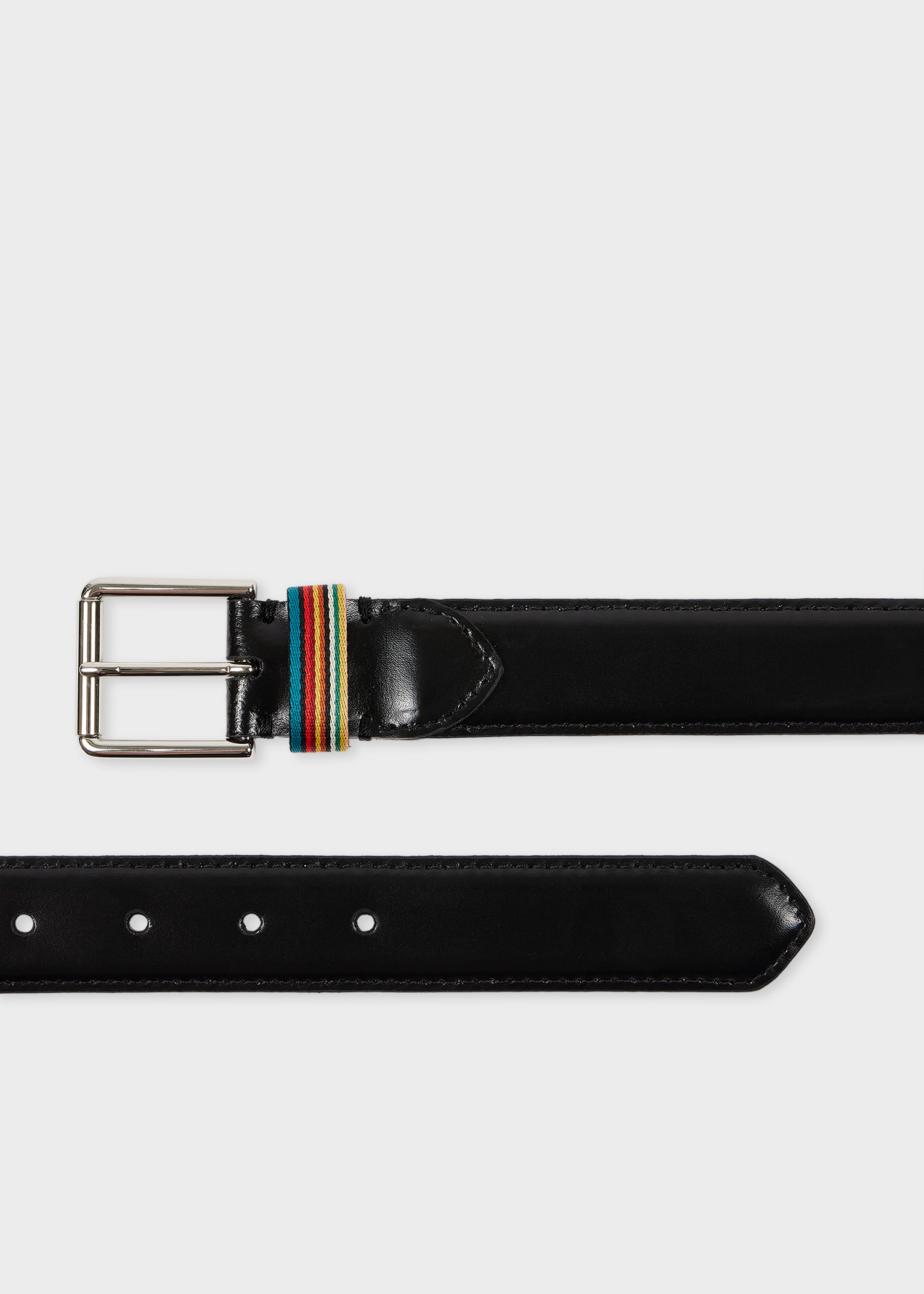 Black Leather 'Signature Stripe' Keeper Belt - 1