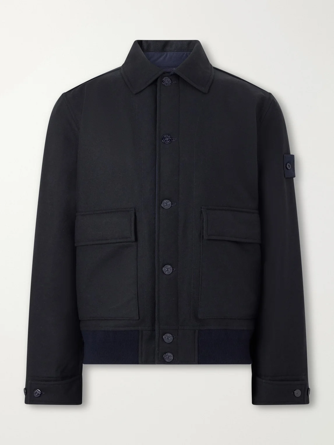 STONE ISLAND GHOST Padded Wool and Nylon-Blend Flannel Bomber Jacket - 1