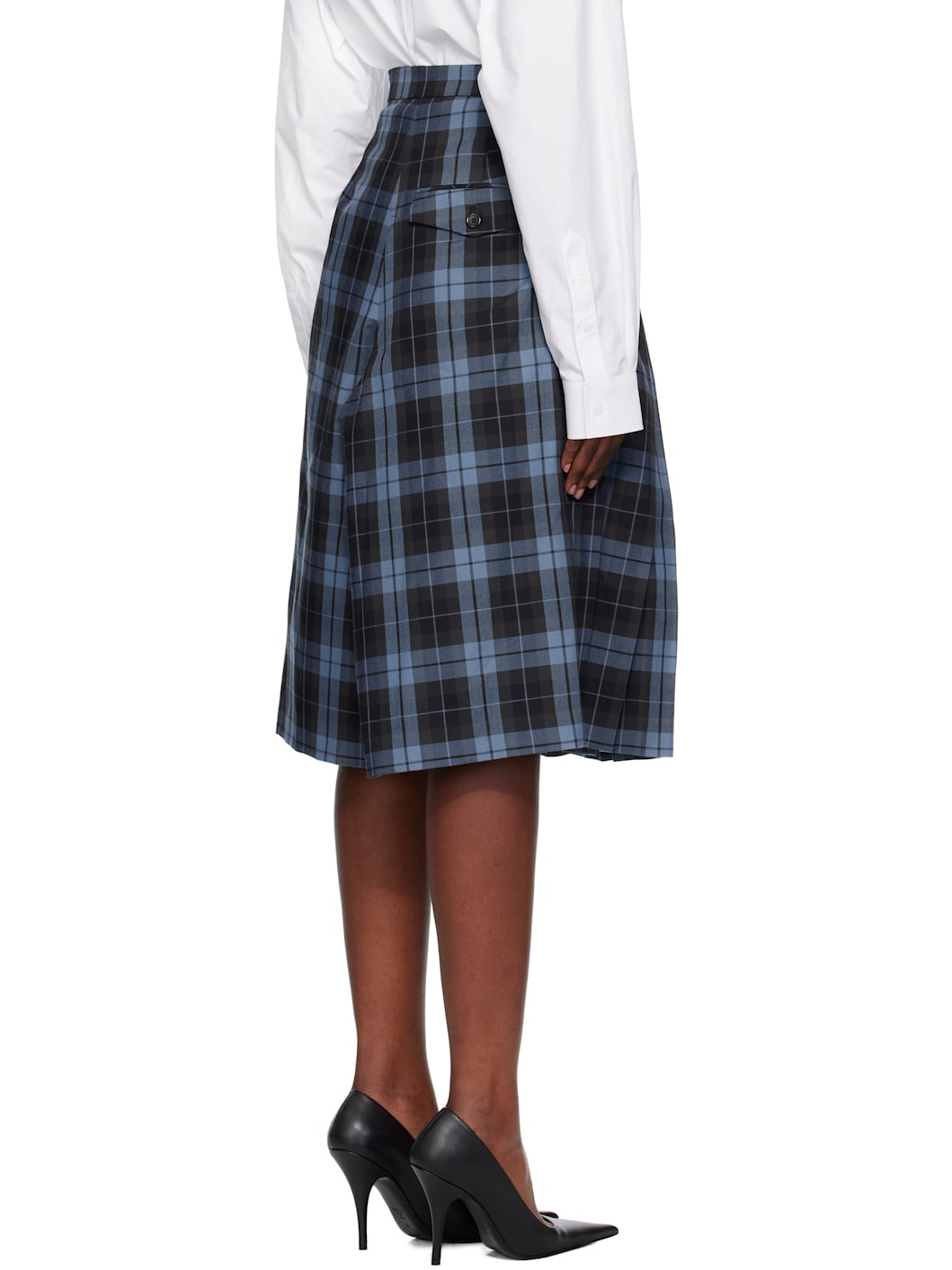 Navy Plaid Midi Skirt - 3