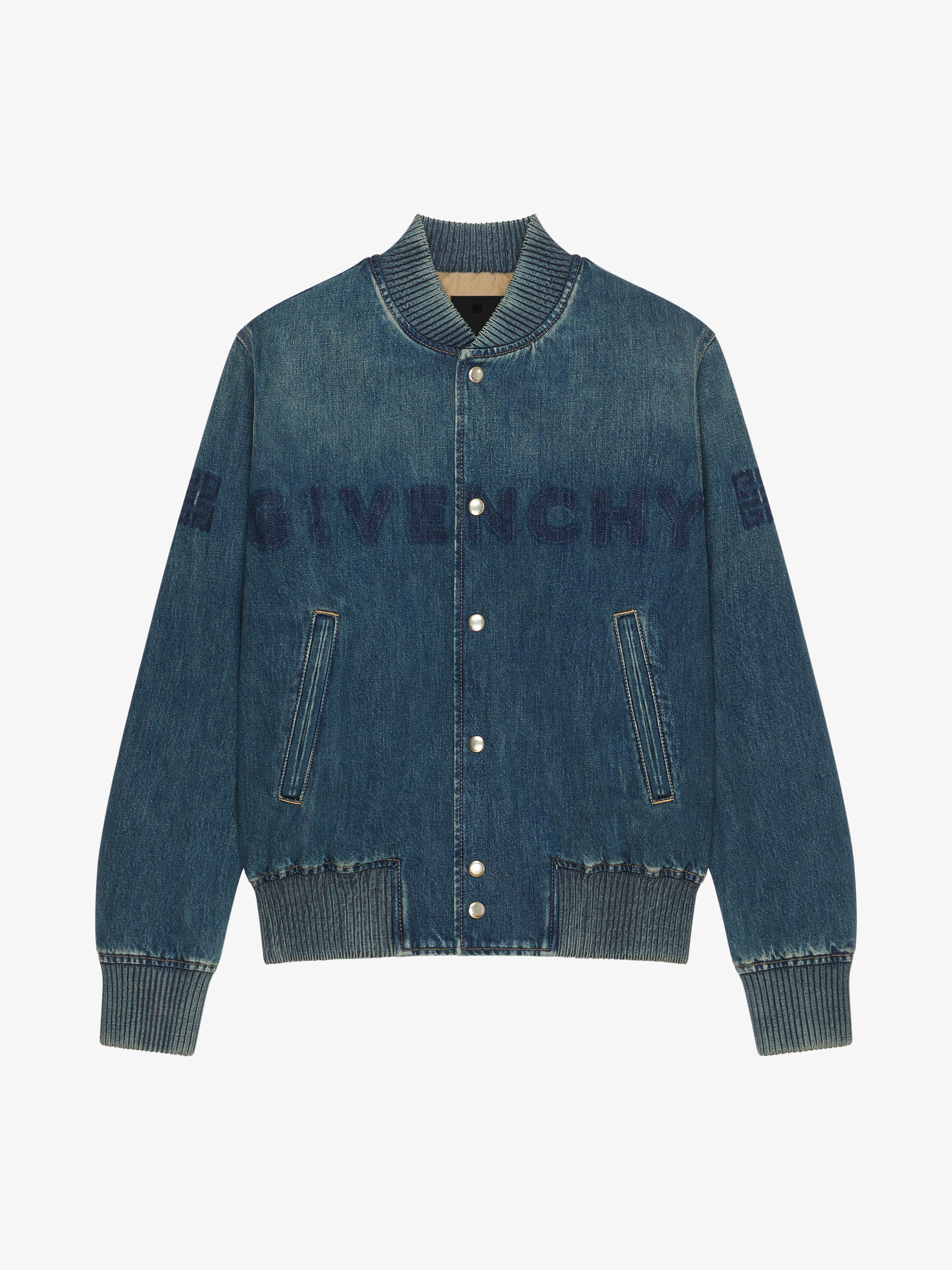 DESTROYED VARSITY JACKET IN DENIM - 1