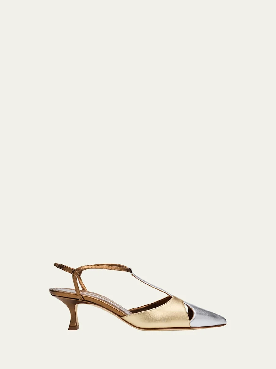 50mm Turgimod Metallic Leather T-Strap Pumps - 1