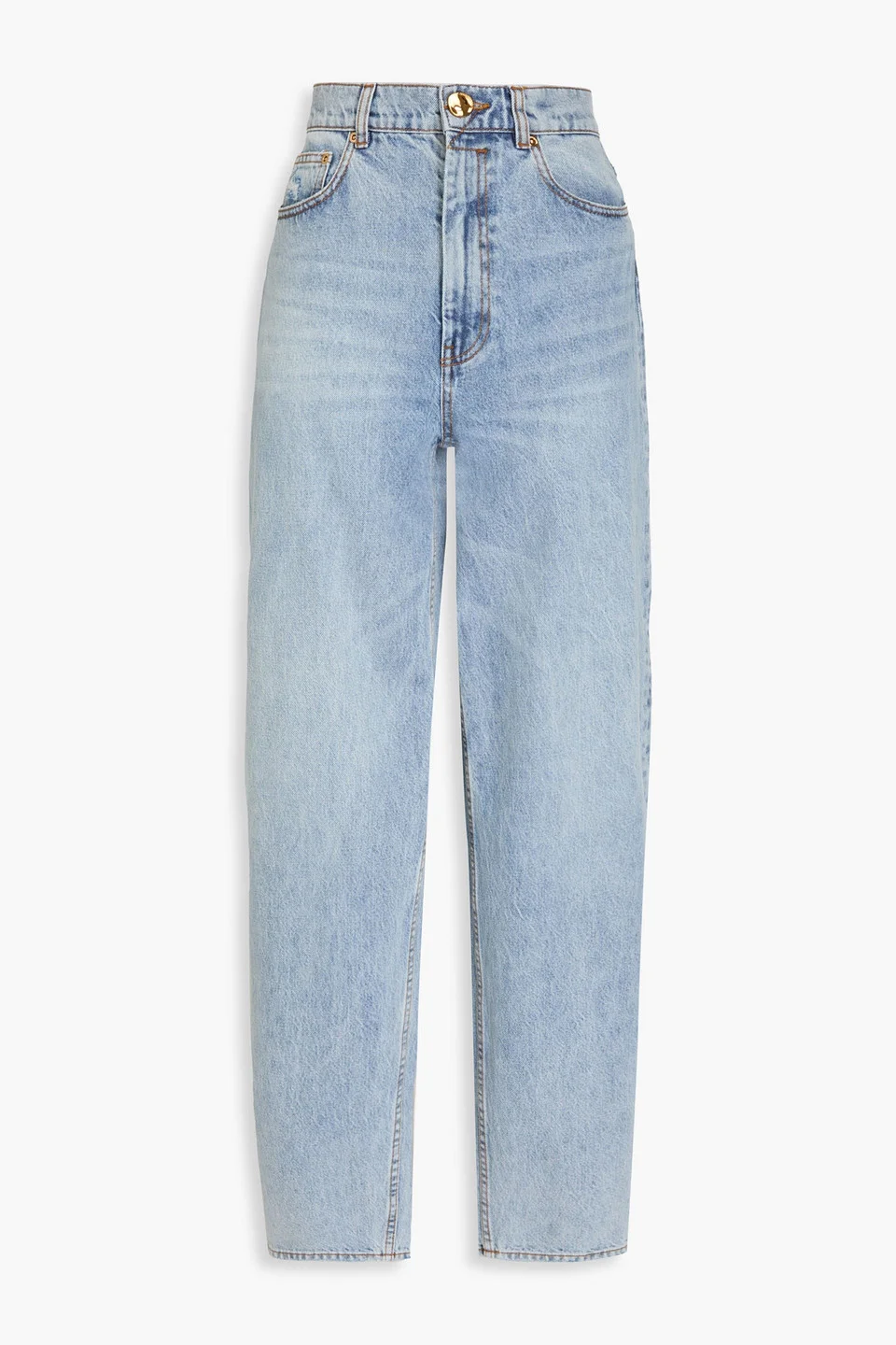 Distressed high-rise barrel-leg jeans - 1