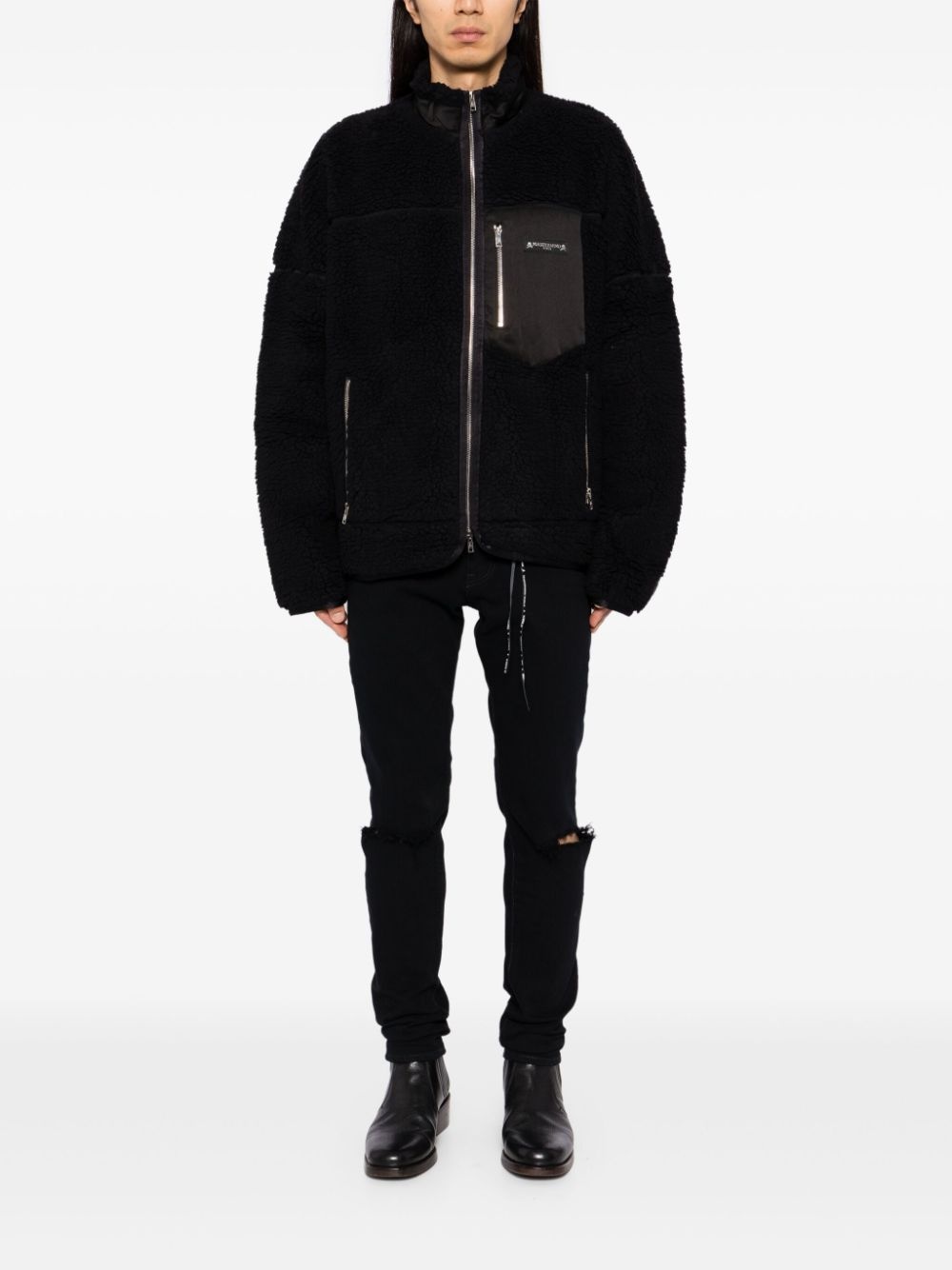 logo-motif shearlingjacket - 2