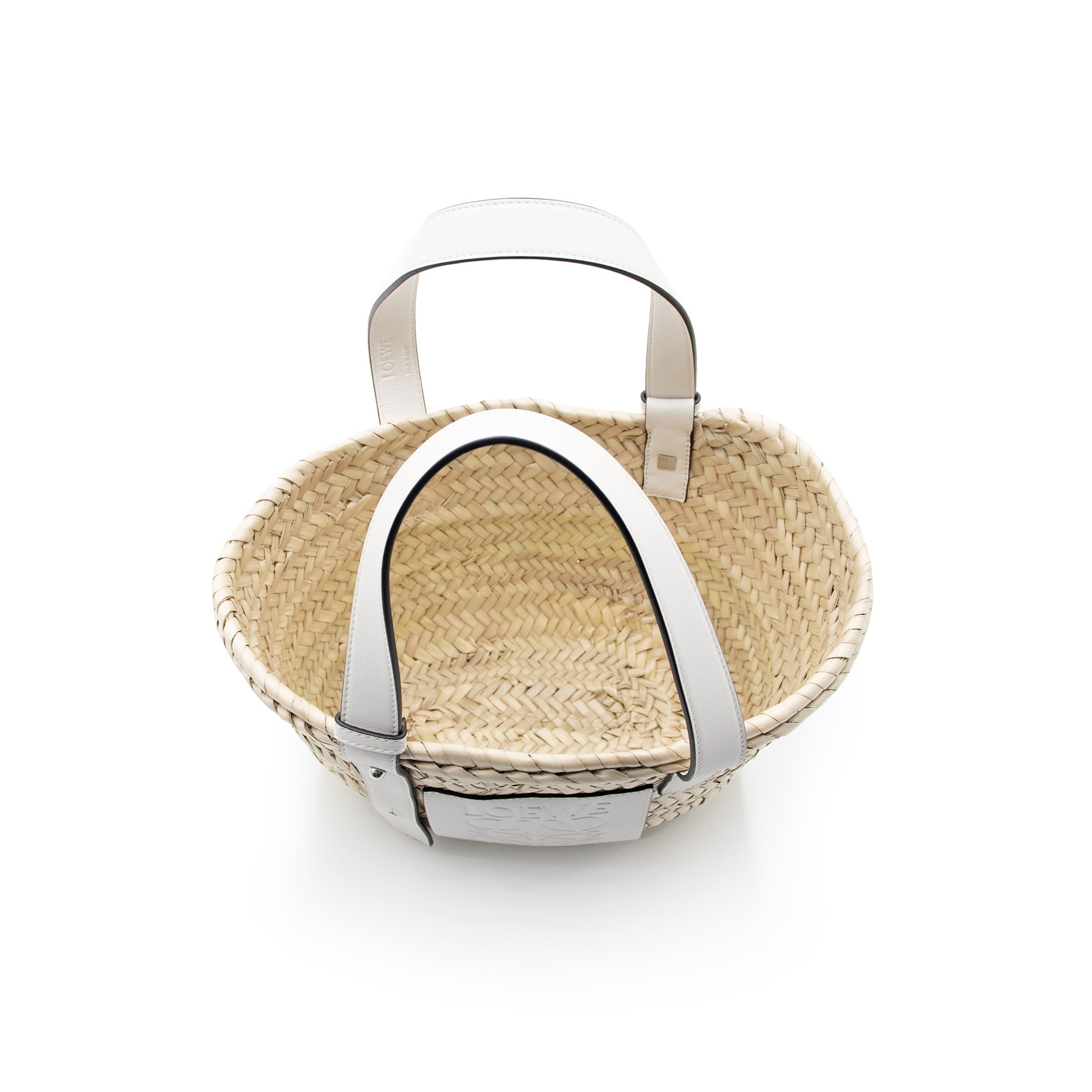 Small Basket Bag in Palm Leaf and Calfskin in Natural/White - 3