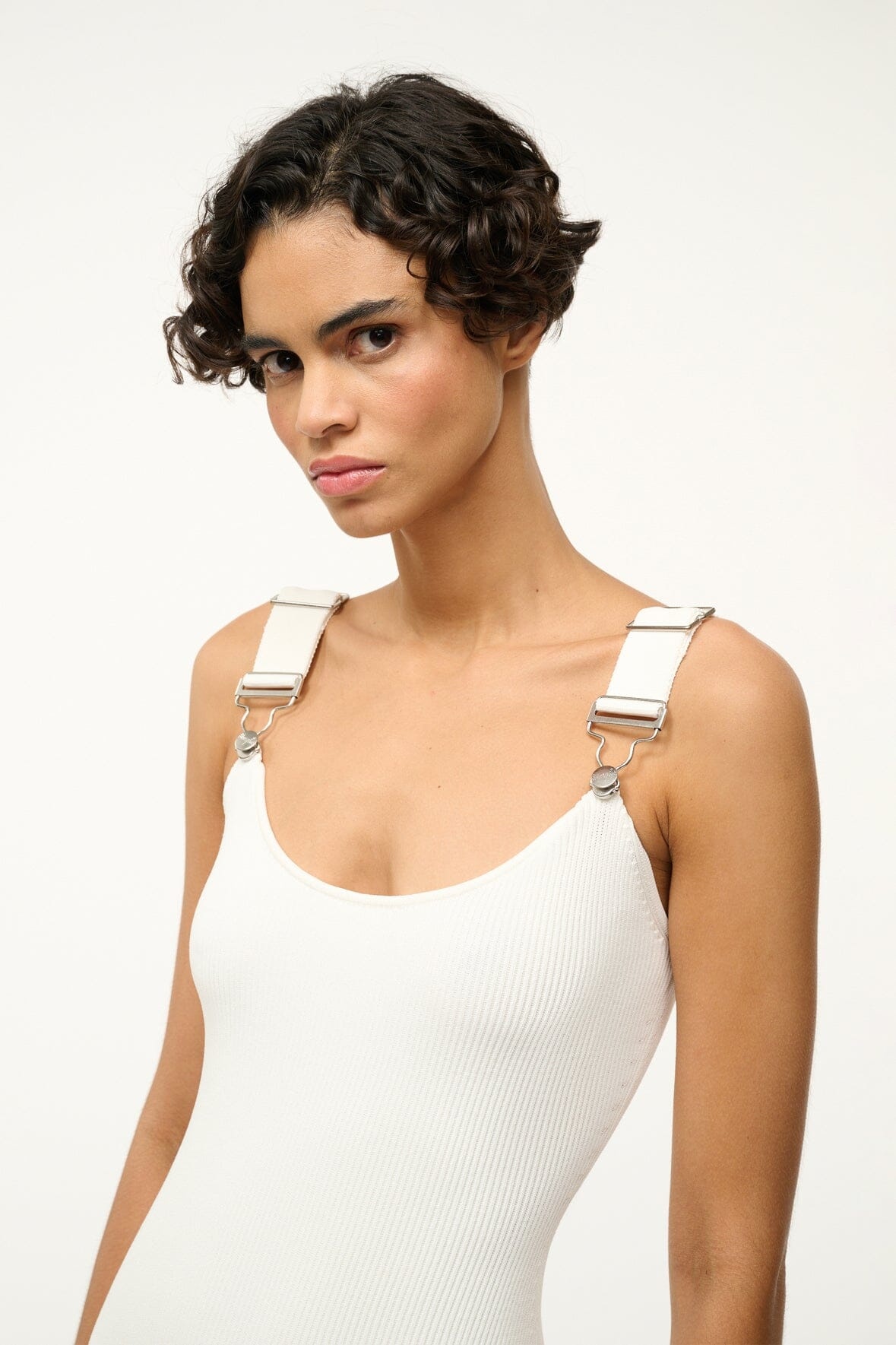 STAUD + WRANGLER THE OVERALL RIB TANK DRESS WHITE - 6