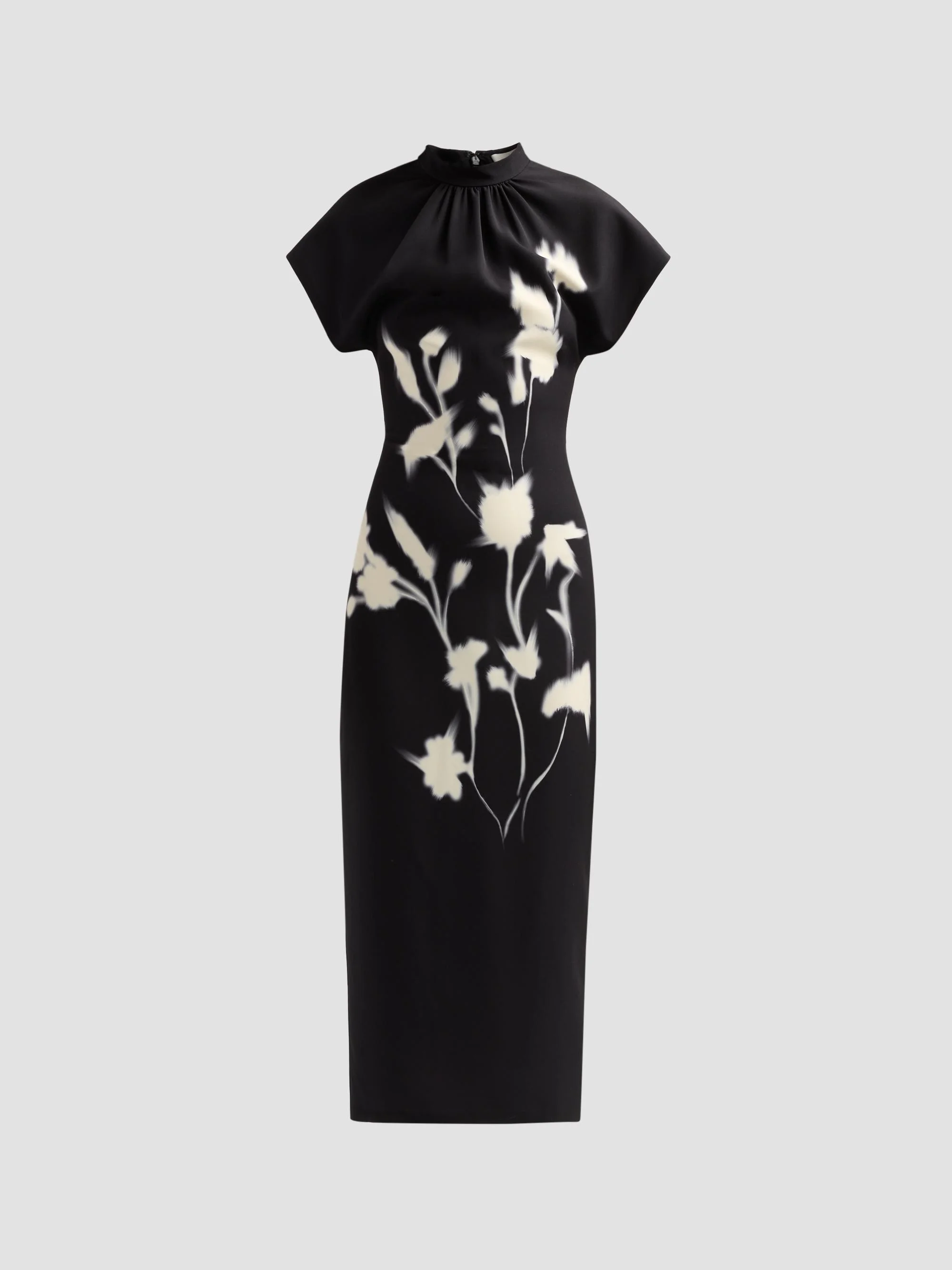 Women's Stella Floral Crepe Midi-Dress - Black - 1