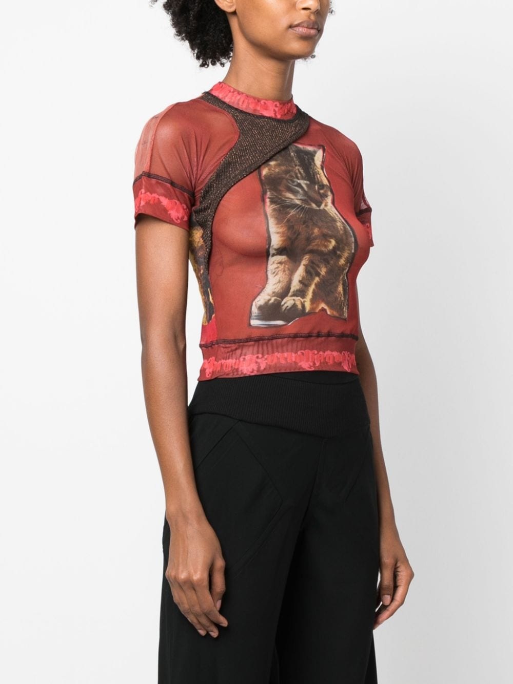 panelled animal-print sheer T-shirt - 3