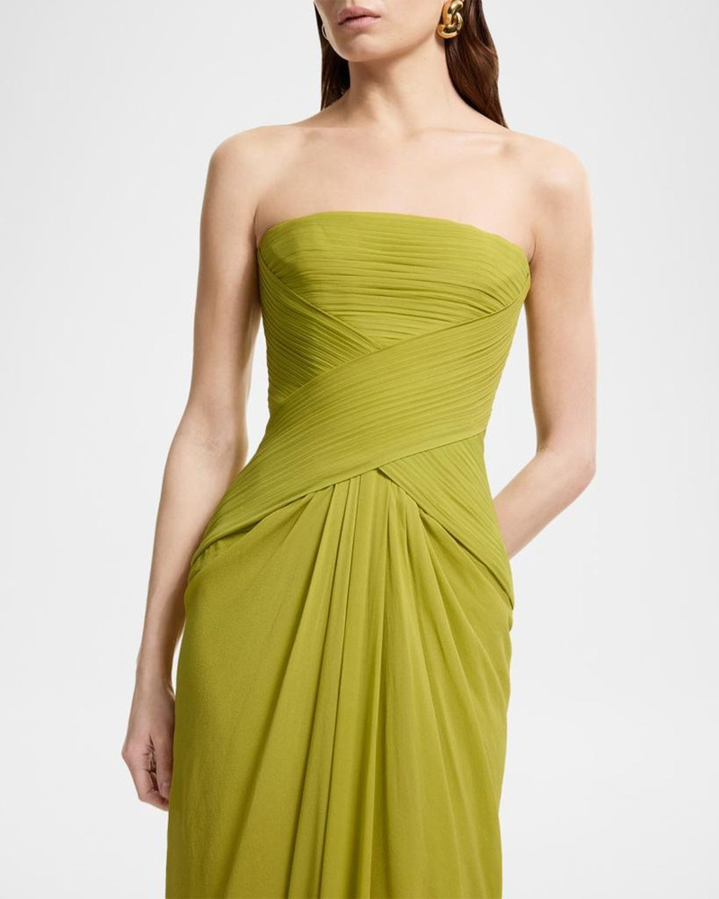 Strapless Crisscross Draped Silk Chiffon Gown With Neck Scarf 5