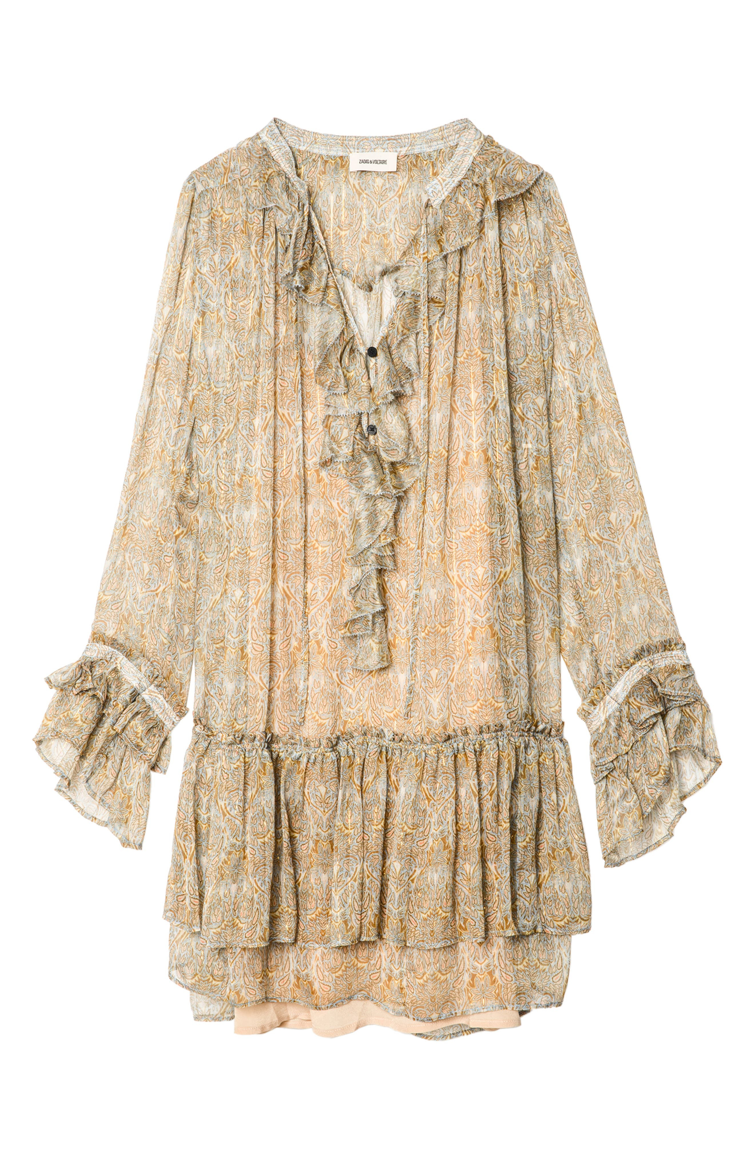 Zadig & Voltaire Alice Paisley Print Long Sleeve Minidress in Cloud at Nordstrom - 4