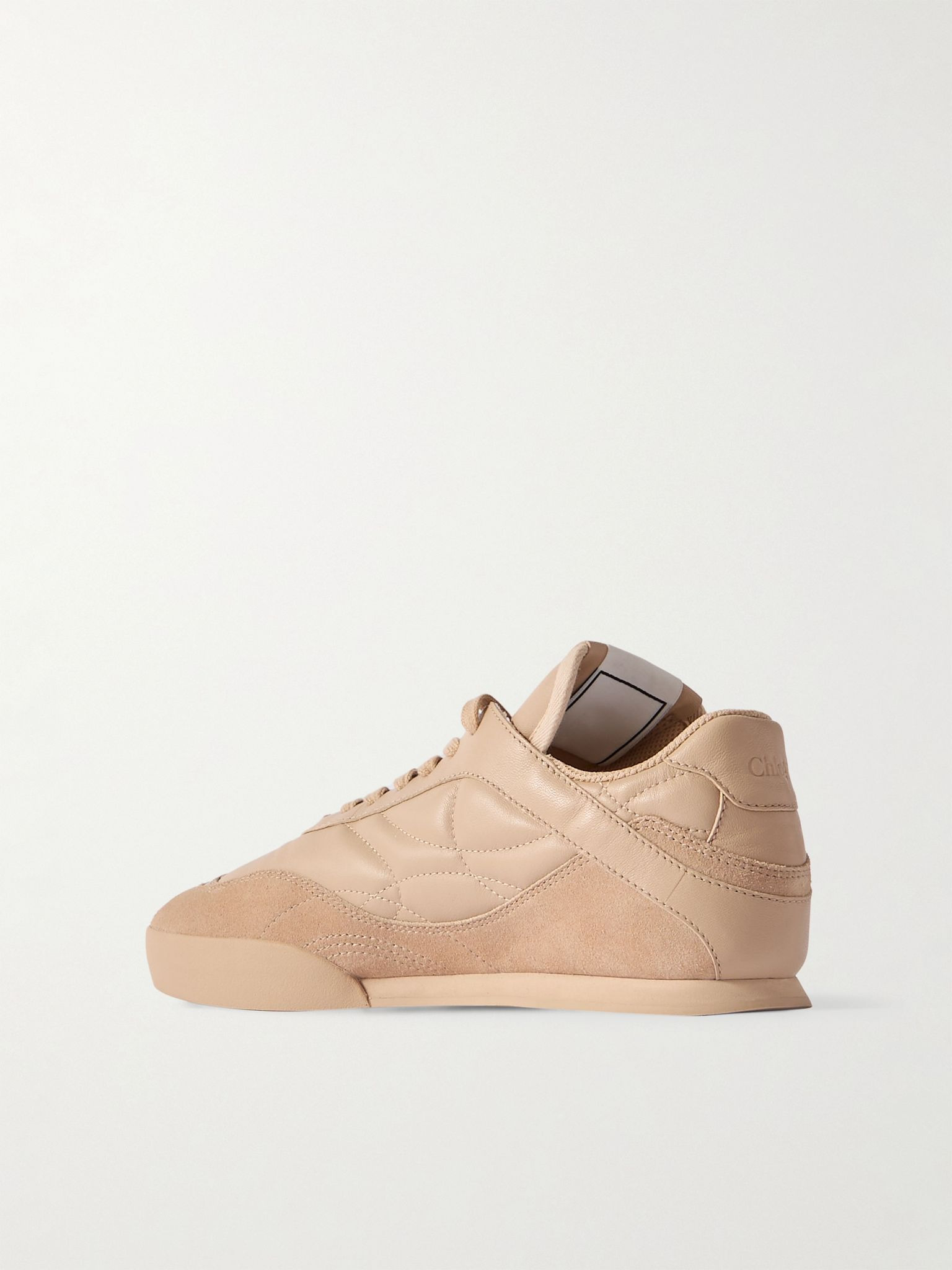 Kick suede-trimmed quilted leather sneakers Beige - 3